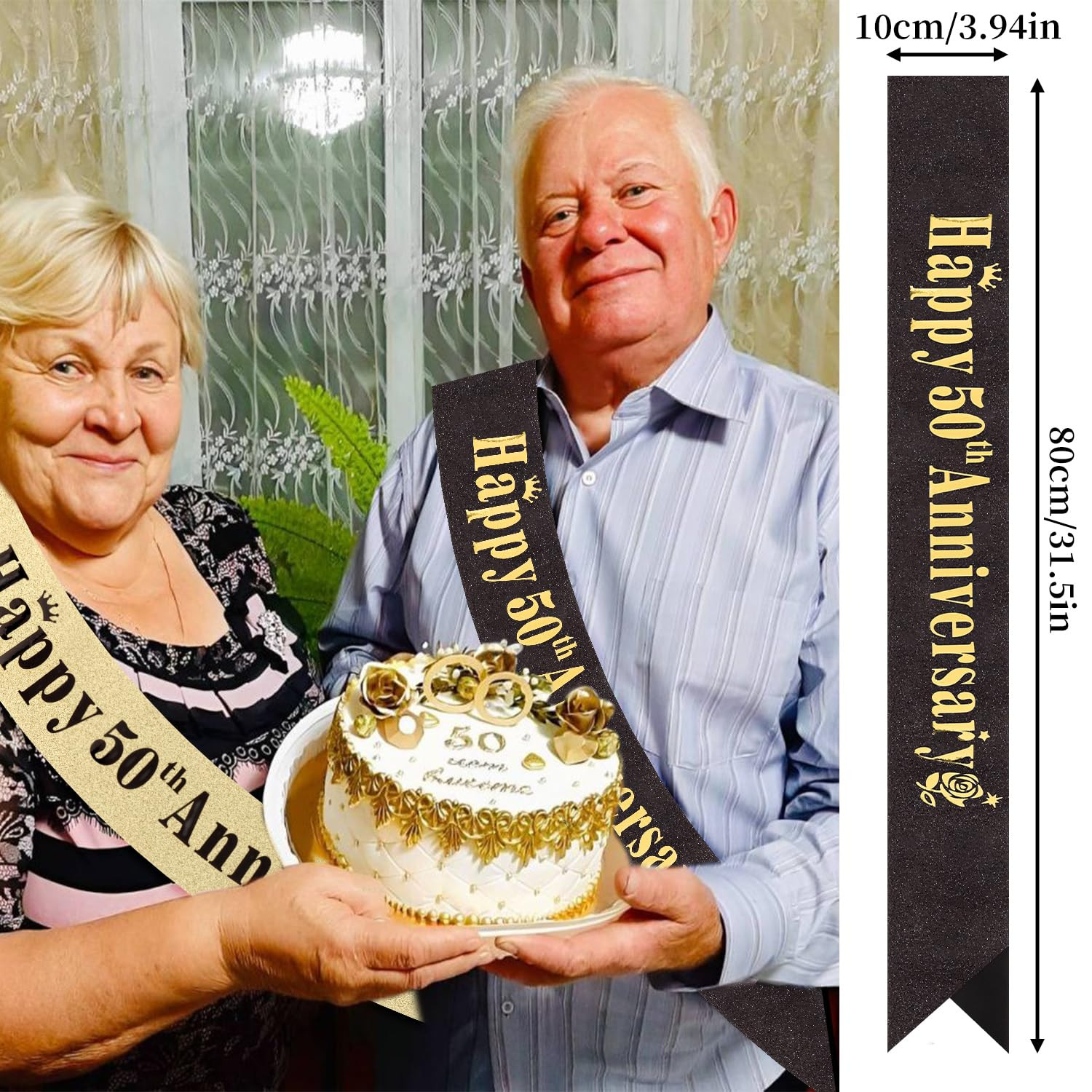50Th Anniversary Decorations Gold Crown and Glitter Sash Set 50Th Wedding Annive