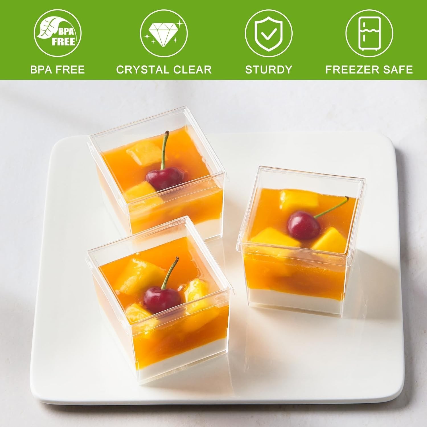 Mini Dessert Cups with Lids and Spoons 50 Pack Small Square 5 Oz Clear