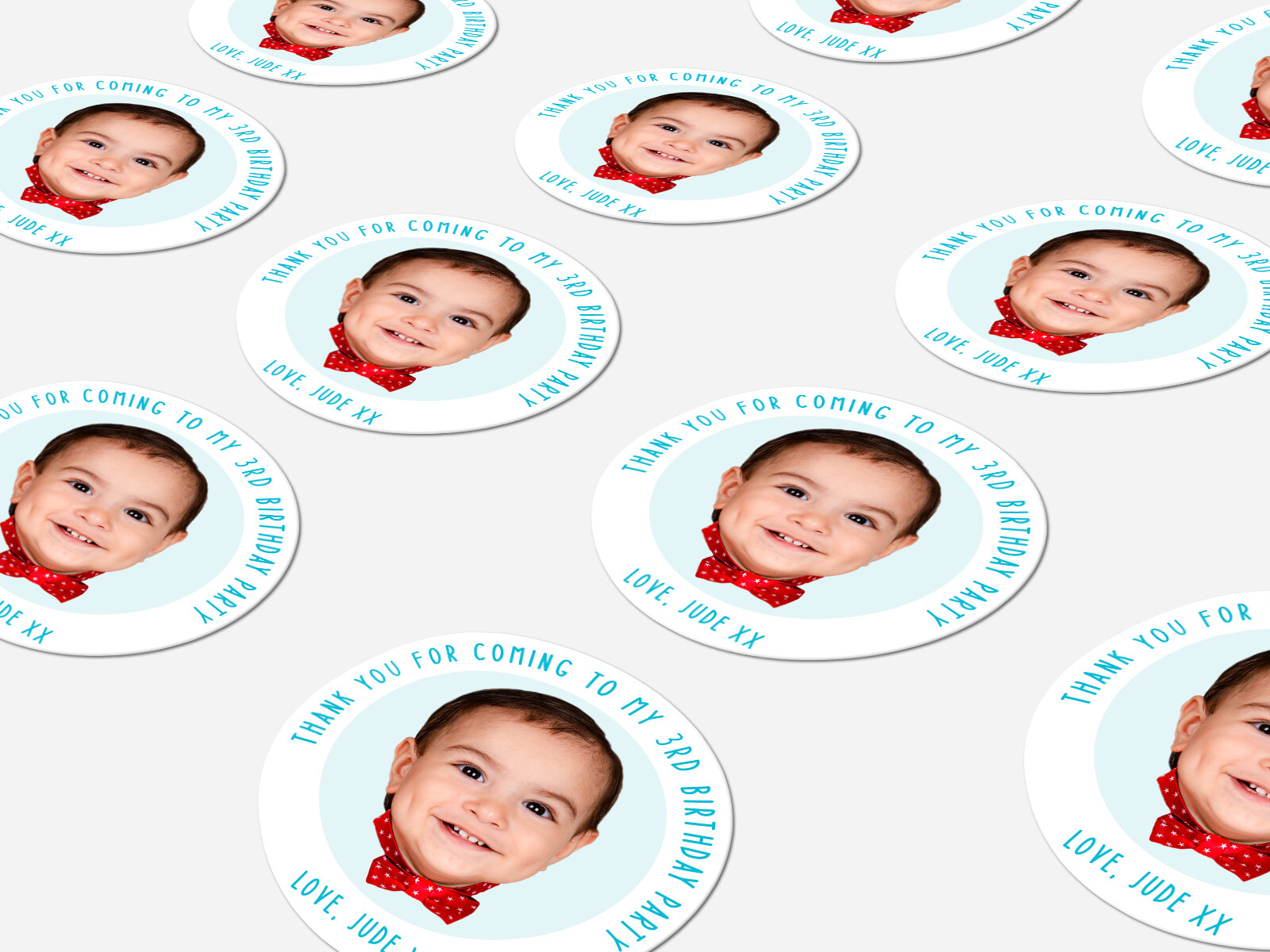 Personalised birthday photo round sticker labels, custom stickers
