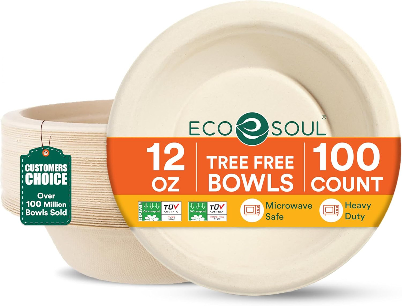 Disposable Paper Bowls 12 oz Sugarcane Bagasse Large Microwave Safe Eco Friendly