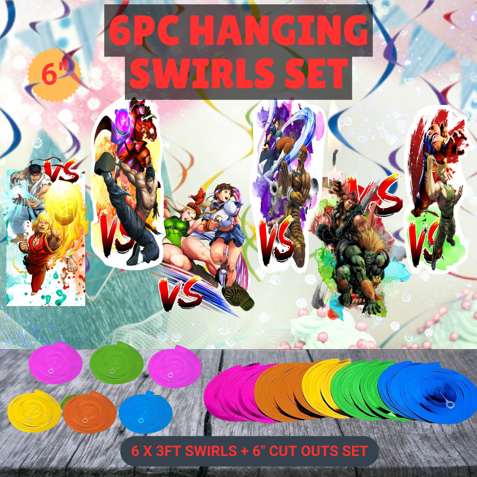STREET FIGHTER balloon Cupcake Topper Party Decoration Supplies birthday banner