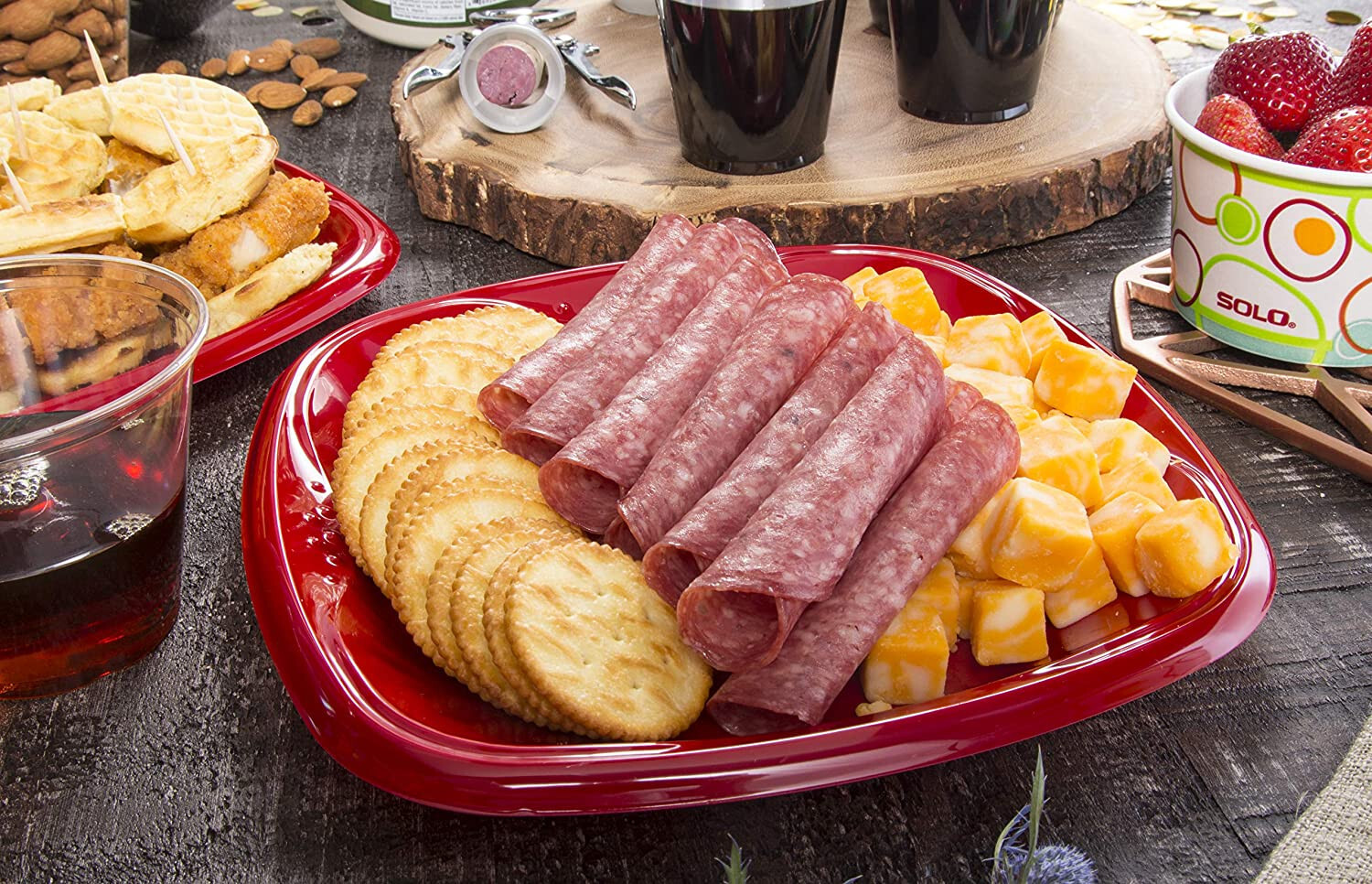 SOLO Squared Plastic Plates Red 10.25″ Quantity 120 Deep Dish with Grip Dimples