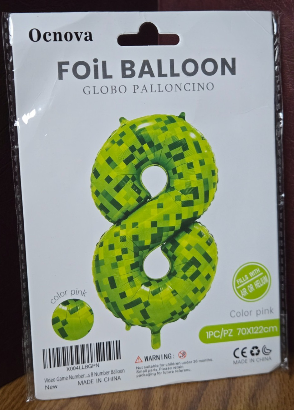 Pixel- Miner- video game-Mind craft Number 8 Balloon Birthday Foil 70x122cm nw