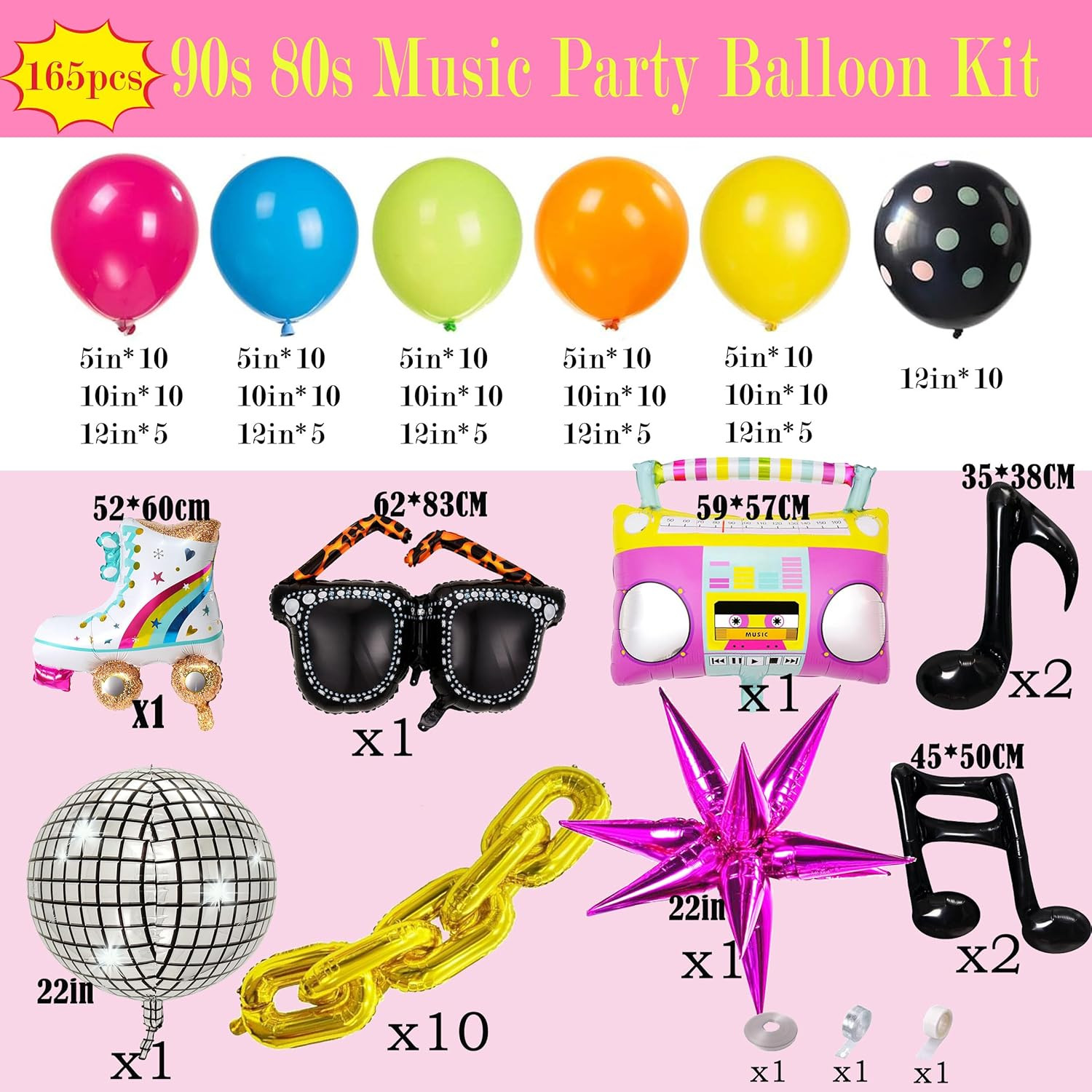 171Pcs 80s 90s Disco Balloon Arch Kit – Retro Party Decorations, Foil Balloons