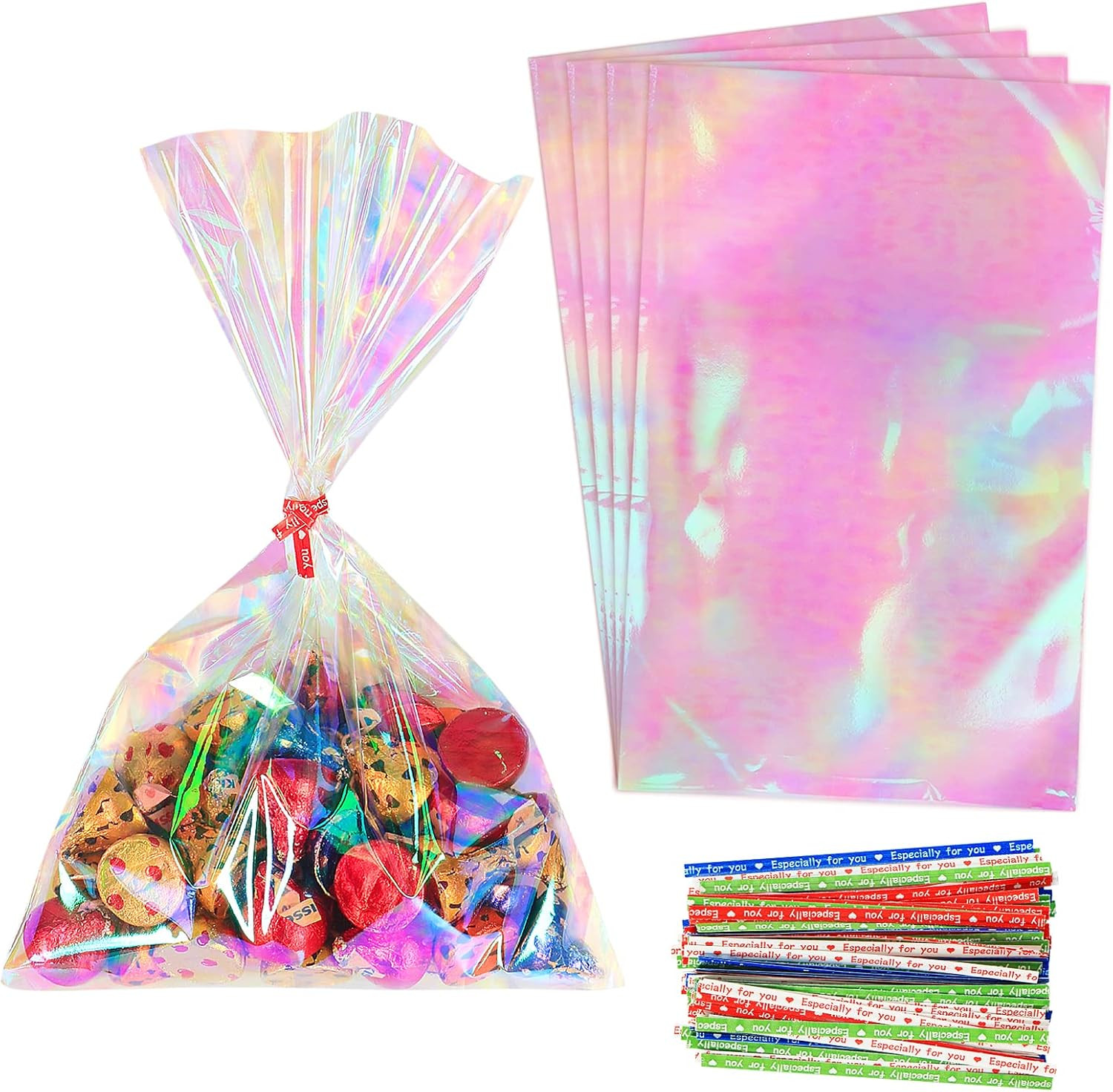 120 Pcs Iridescent Cellophane Treat Bags 6X9″ Holographic for Candy Party Favors
