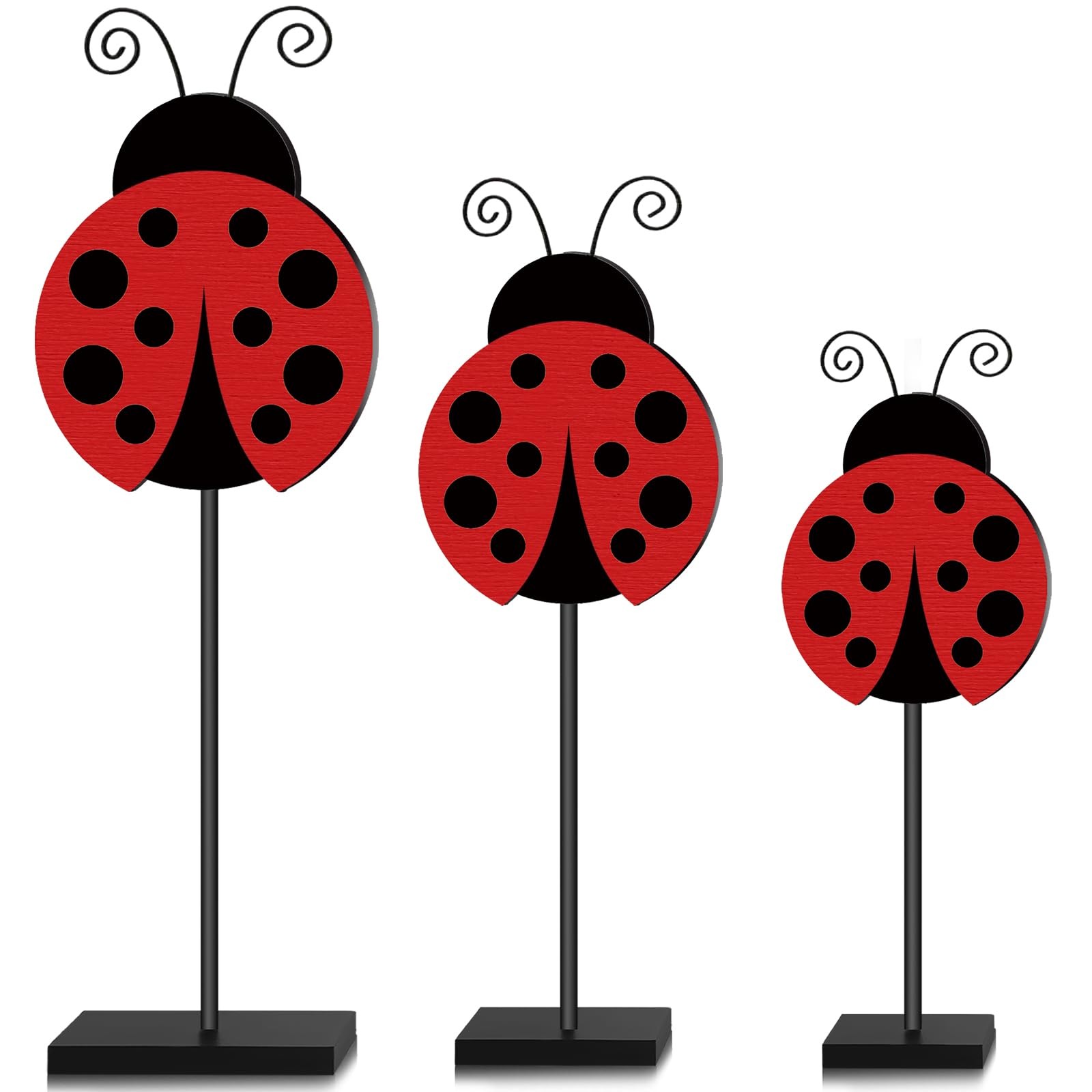 3 Pcs Ladybug Decor Set Table Decor Spring Wooden Tabletop Centerpiece for Pa…