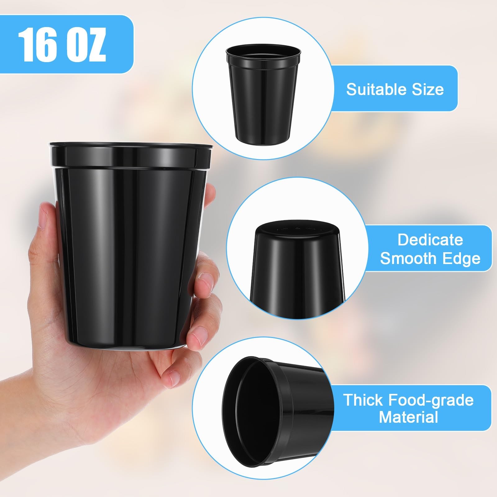 36 Pack 16 oz Reusable Blank Plastic Cups, Stadium Cups Hard Dishwasher Safe …