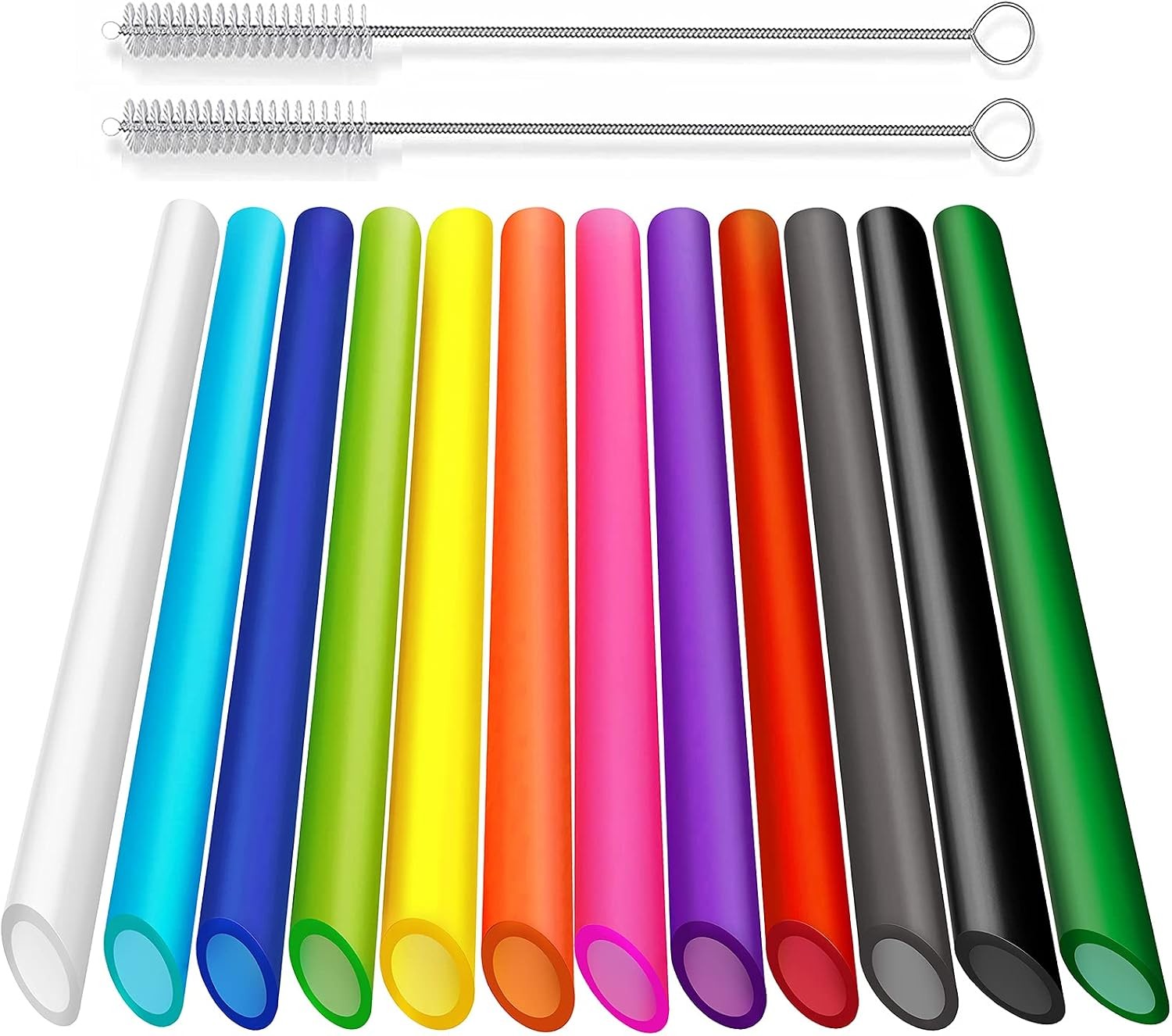 Reusable Boba Straws 12pk 10.5″ Plastic Smoothie Brushes Pointed
