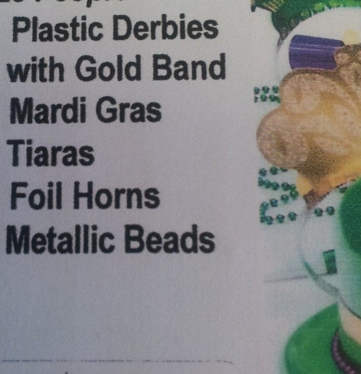 FESTIVE PARTY/EVENT KIT BEADS/HATS/TIARAS/MARDI GRAS (ASSORTMENT FOR 10 PEOPLE)