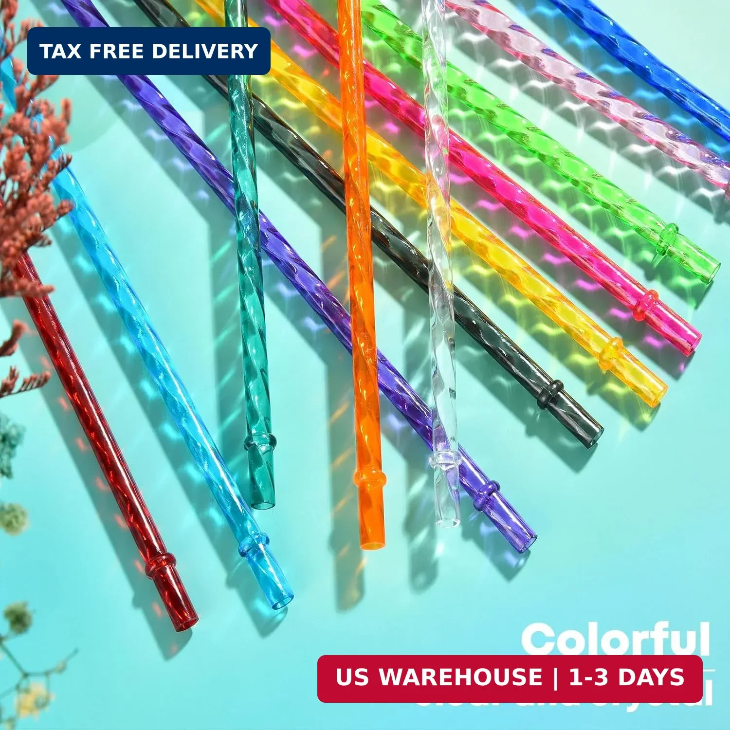 ALINK 12-Pack Reusable Plastic Clear Swirl Straws, 11″ Long Colorful Hard Plasti