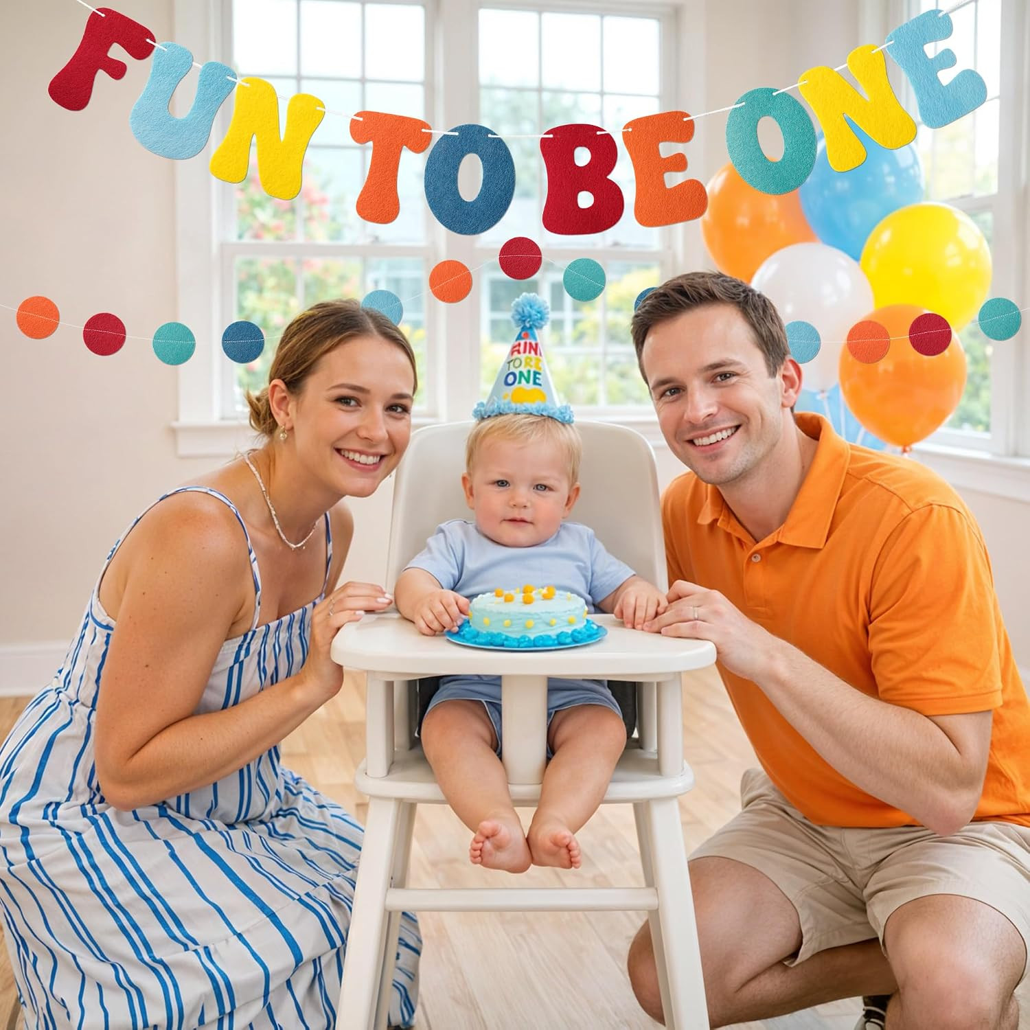 Fun to Be One Birthday Decorations Pre-Strung Felt 1St Birthday Banner with Felt