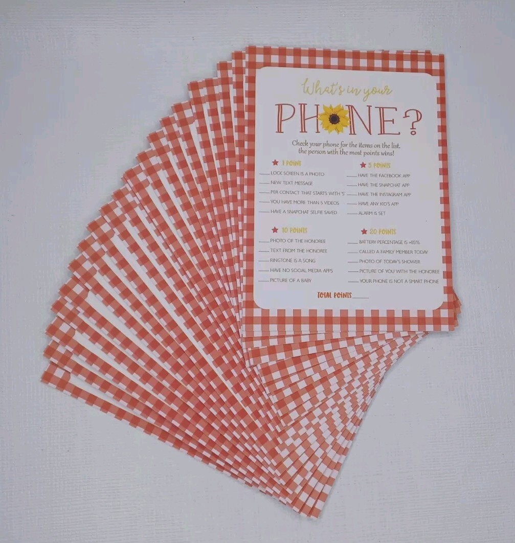 Baby Shower Games Cardstock Double Sided Cards Two Games 20 Cards
