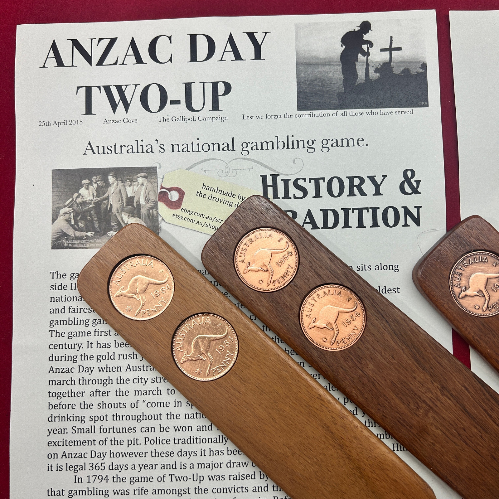 50th Birthday Gift Present Two-Up game set 1973 Australian Pennies two up