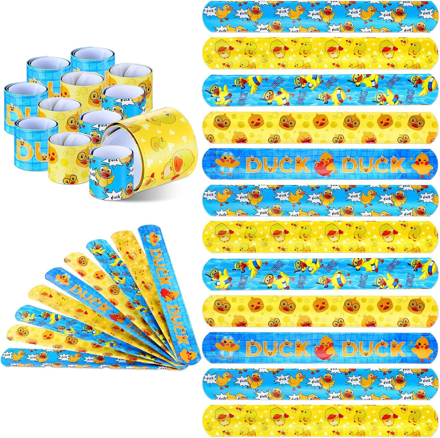 100 Pcs Duck Party Favors Duck Slap Bracelets for Kids Slap Wristbands Bulk for
