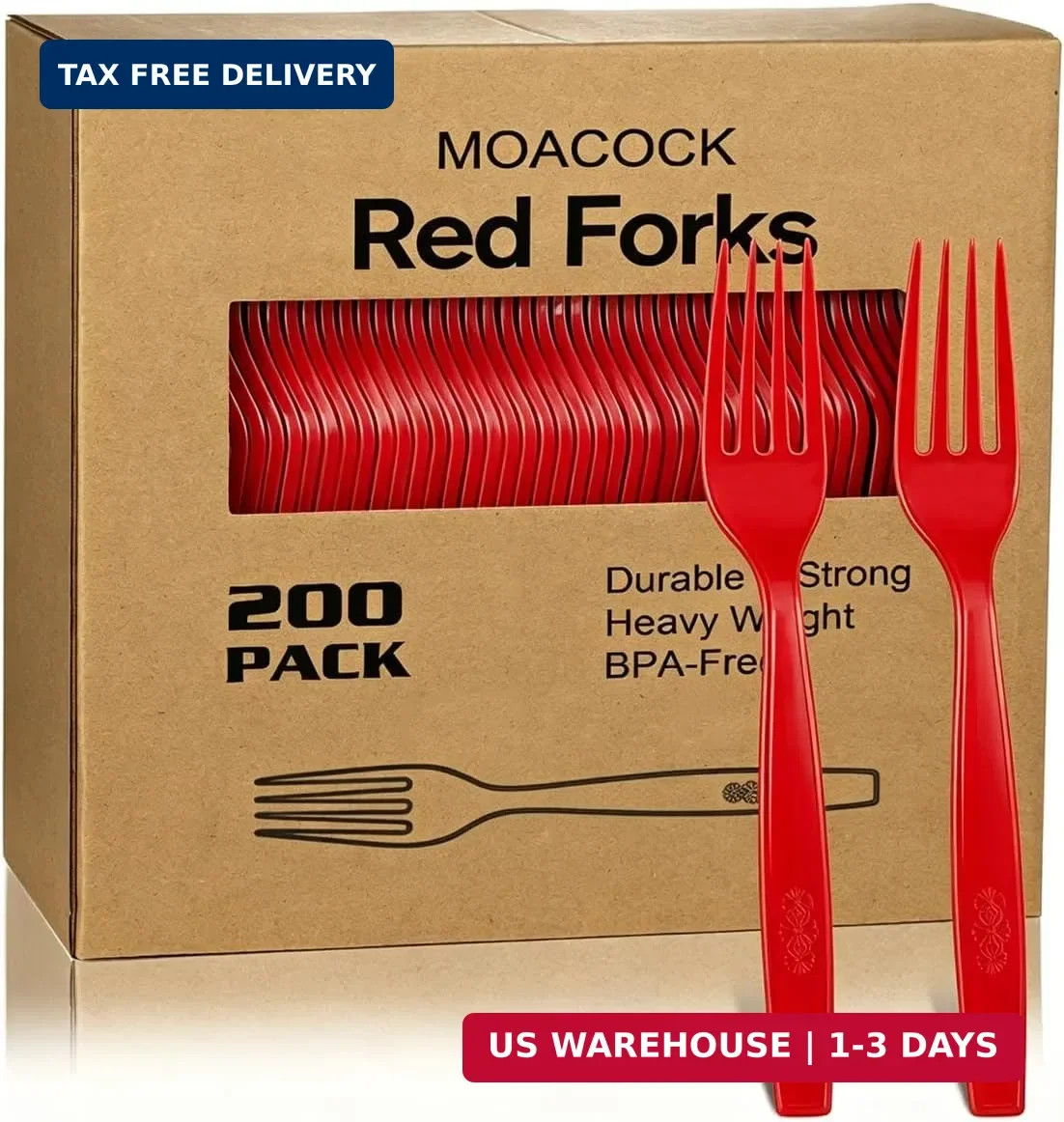 MOACOCK 200 Count Red Plastic Forks, Plastic Forks Heavy Duty, Disposable Forks