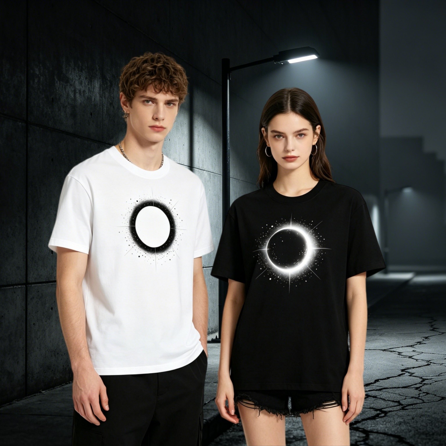 Hollowmark Custon Monochrome Front Print Tee Black White S-5XL Symbol Shirt