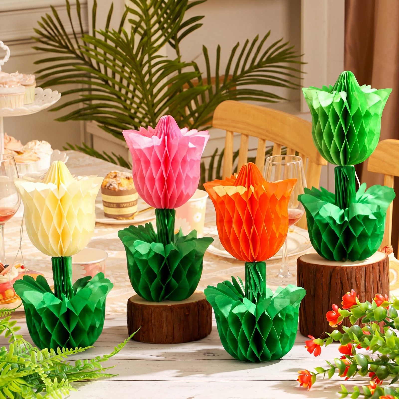 Spring Flower Honeycomb Centerpieces Tulip Table Decoration Party Supplie 10 PCS