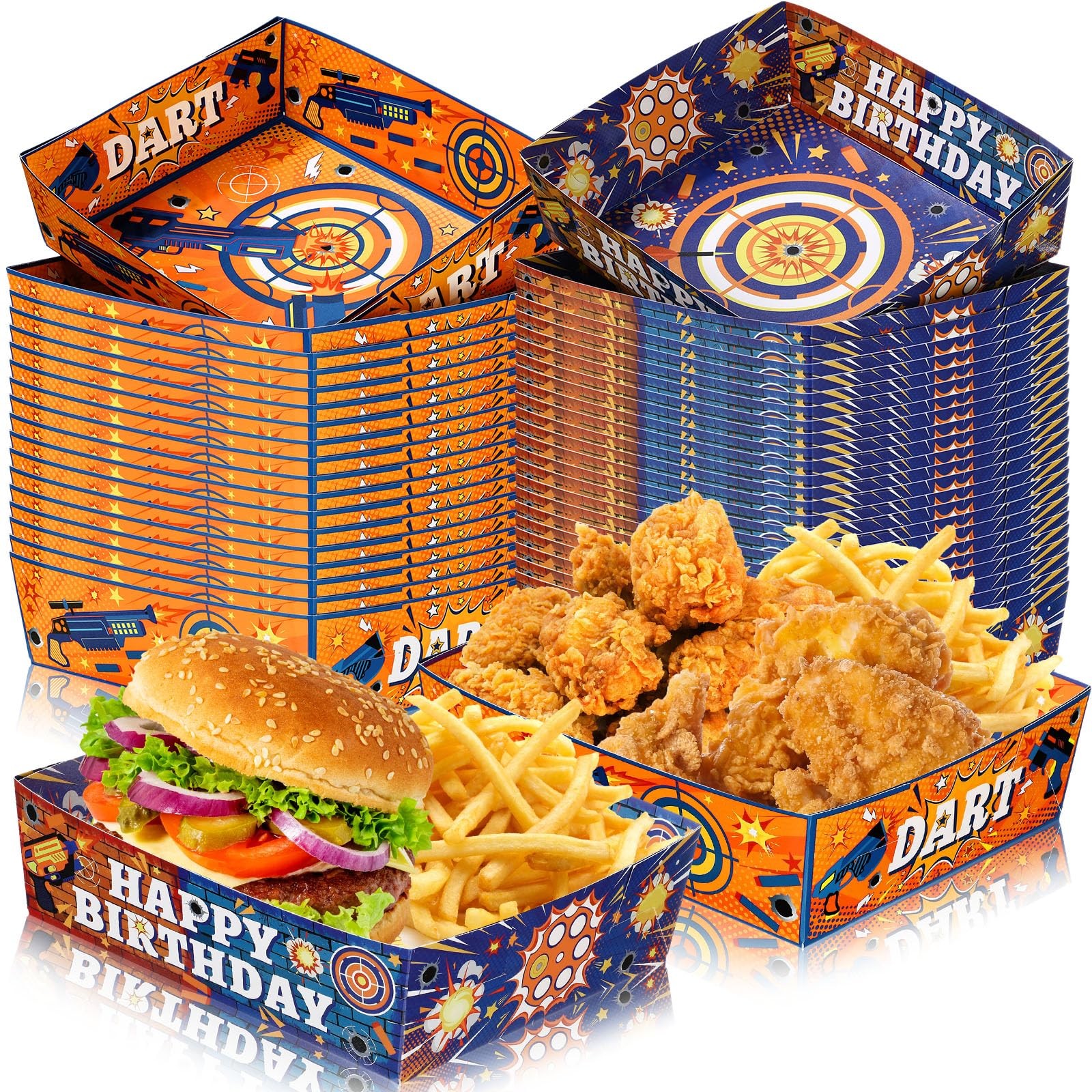 Mifoci 36 Pack Dart Battle Party Supplies Food Trays 5 lb Blue and Orange Boats