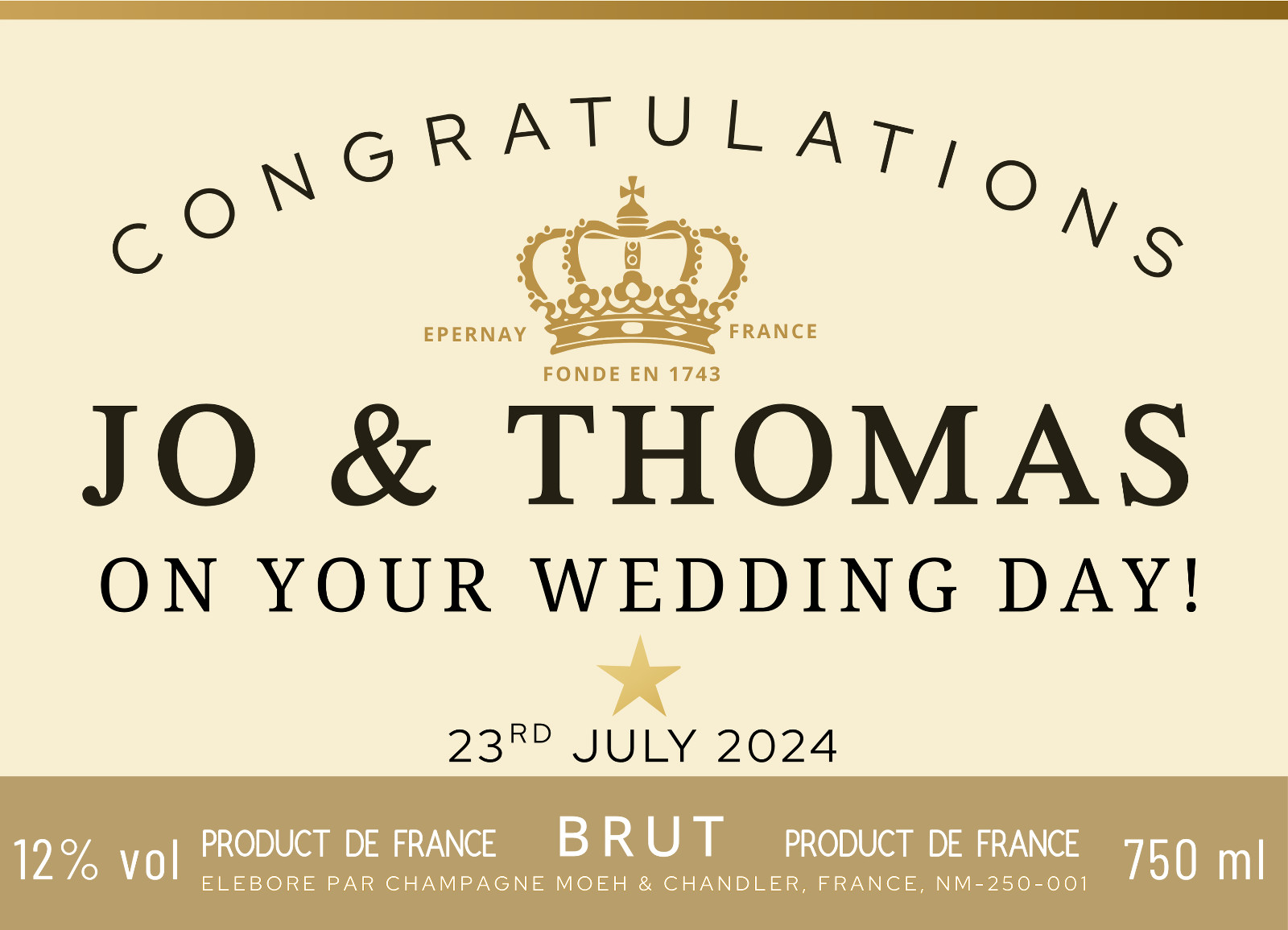 Personalised Champagne Label Wedding Engagement Anniversary Any Name Occasion