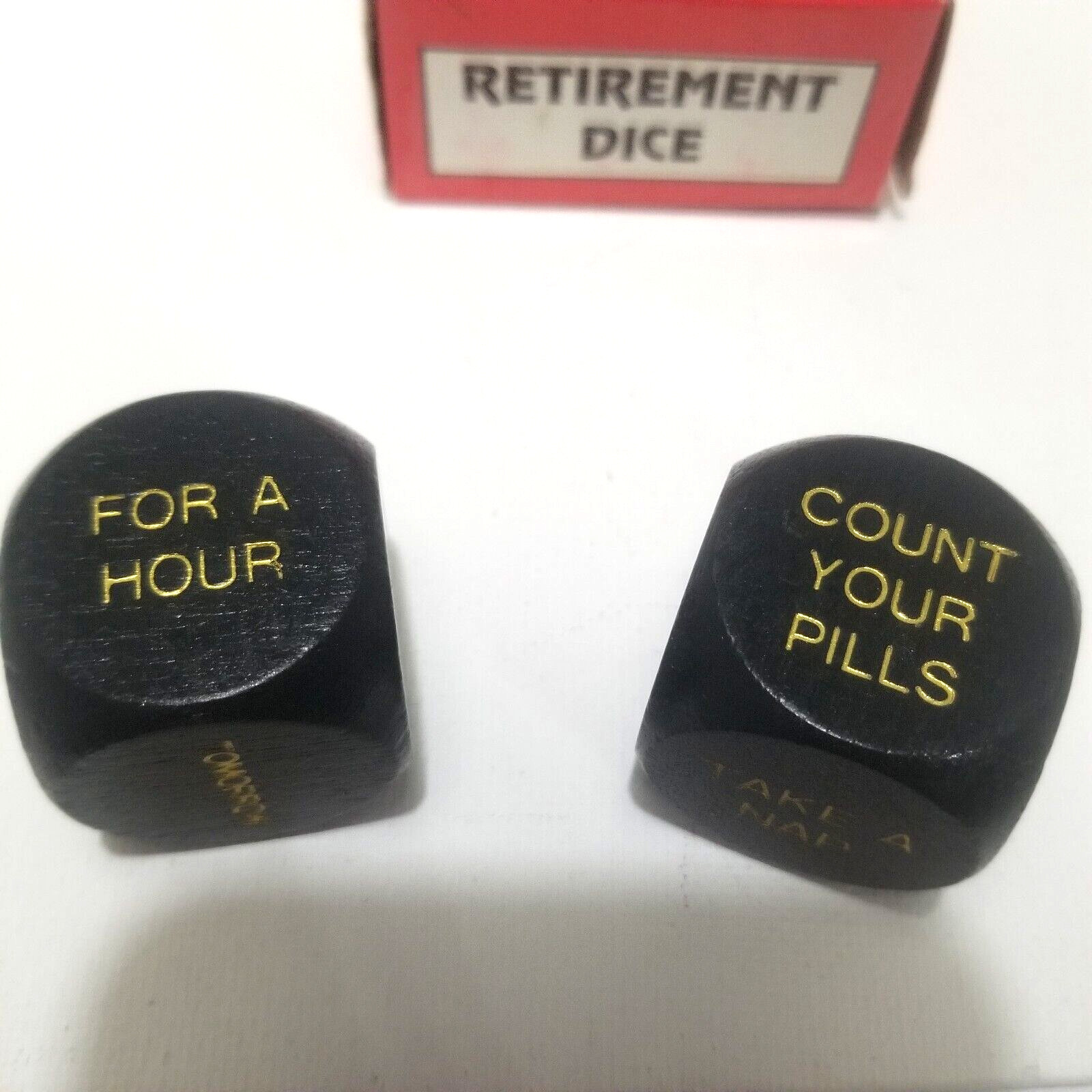 Retirement Dice – Forum Novelties Wooden Gag Gift – Item #51516 – Vintage 1994