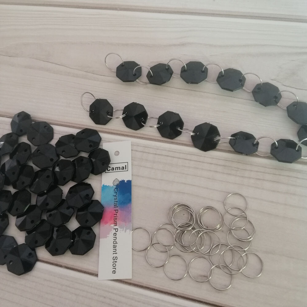 500Pcs Black Octagons + Rings Garland Bead Decoration Acrylic Crystal Chandelier