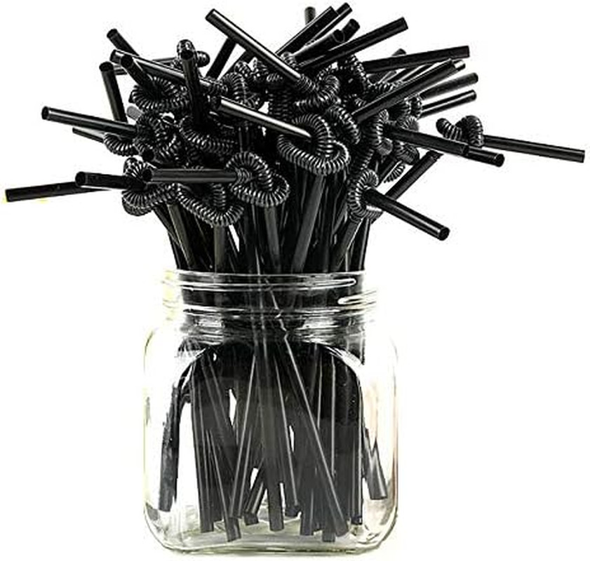 ALINK 200 PCS Flexible Black Plastic Drinking Straws, 10.3 Inches Extra Long Dis