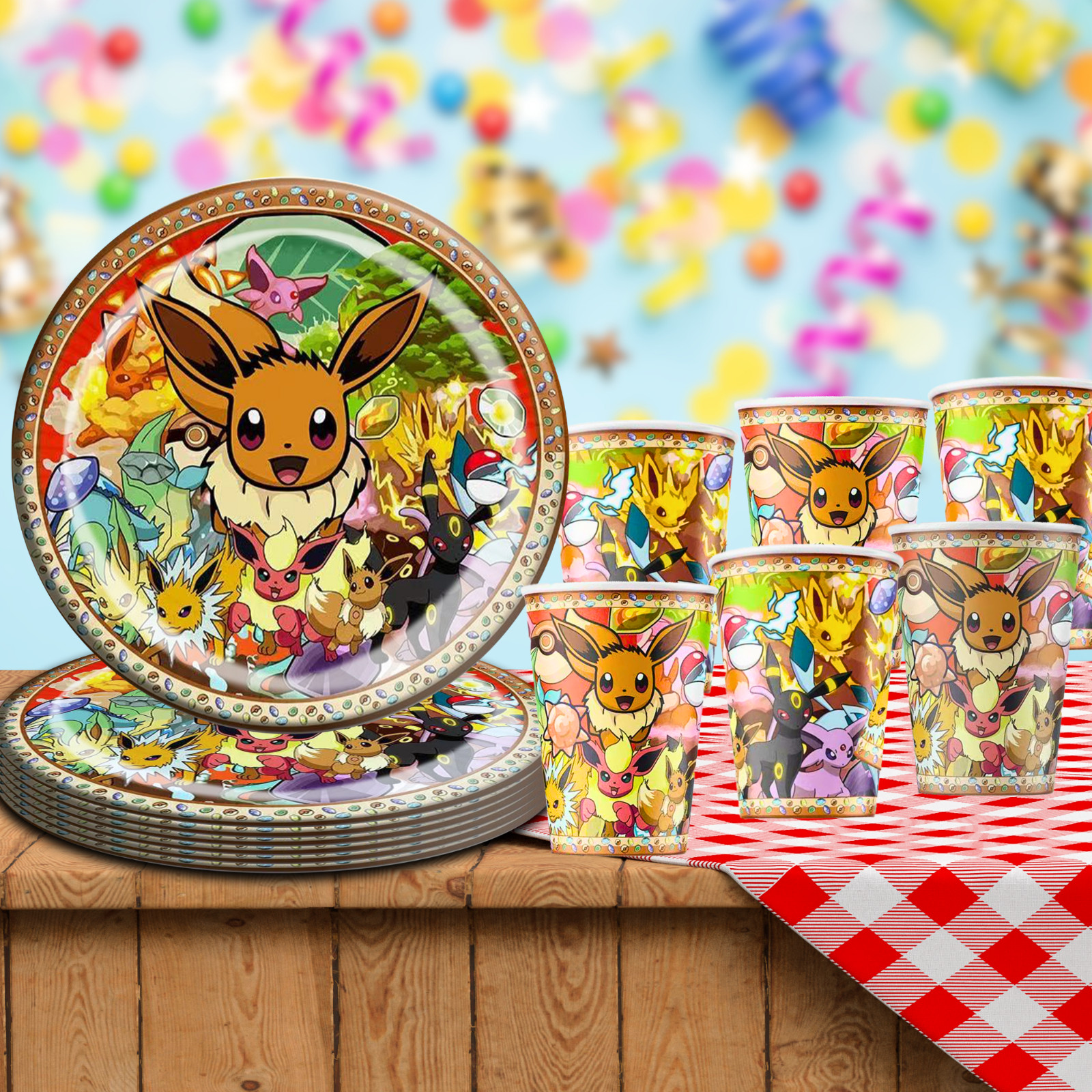 POKEMON EEVEE PARTY SUPPLIES BIRTHDAY DECORATION BALLOON TABLEWARE SWIRL