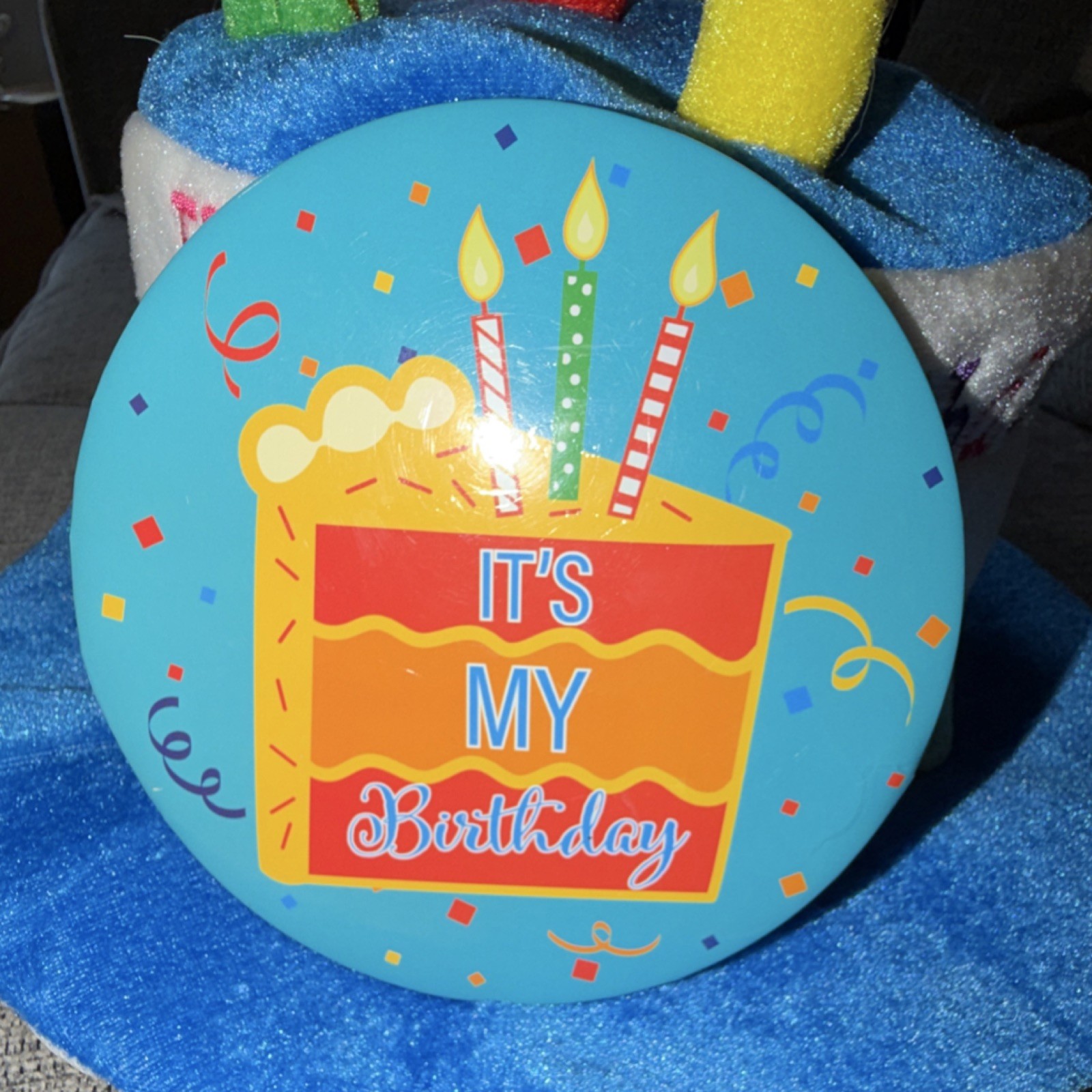 Birthday Cake with Candles Hat, Unisex, Adult, Gag Gift, Badge included.