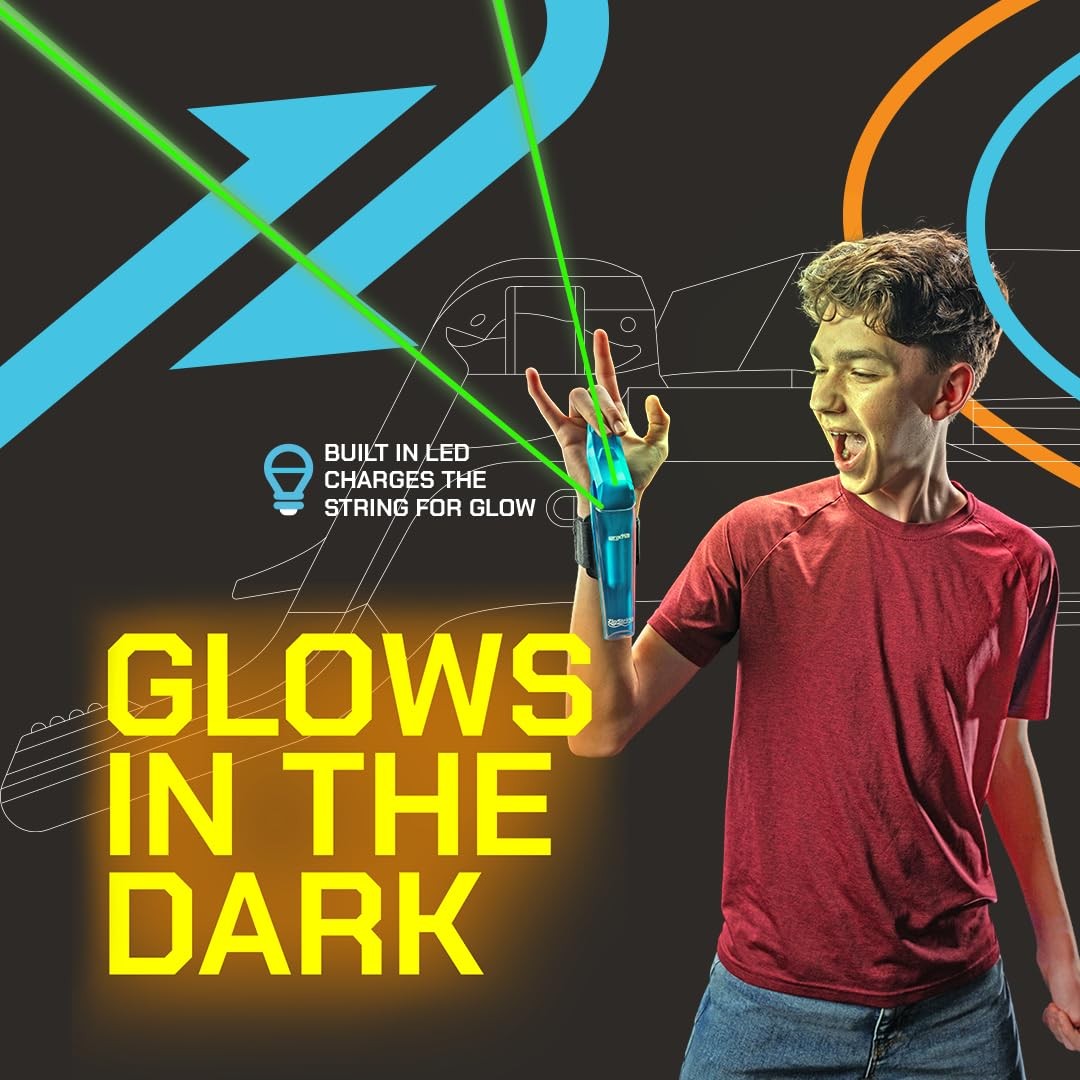 ZipString Aracna Glow-in-the-Dark Webshooter – Superhero String Launcher Blue