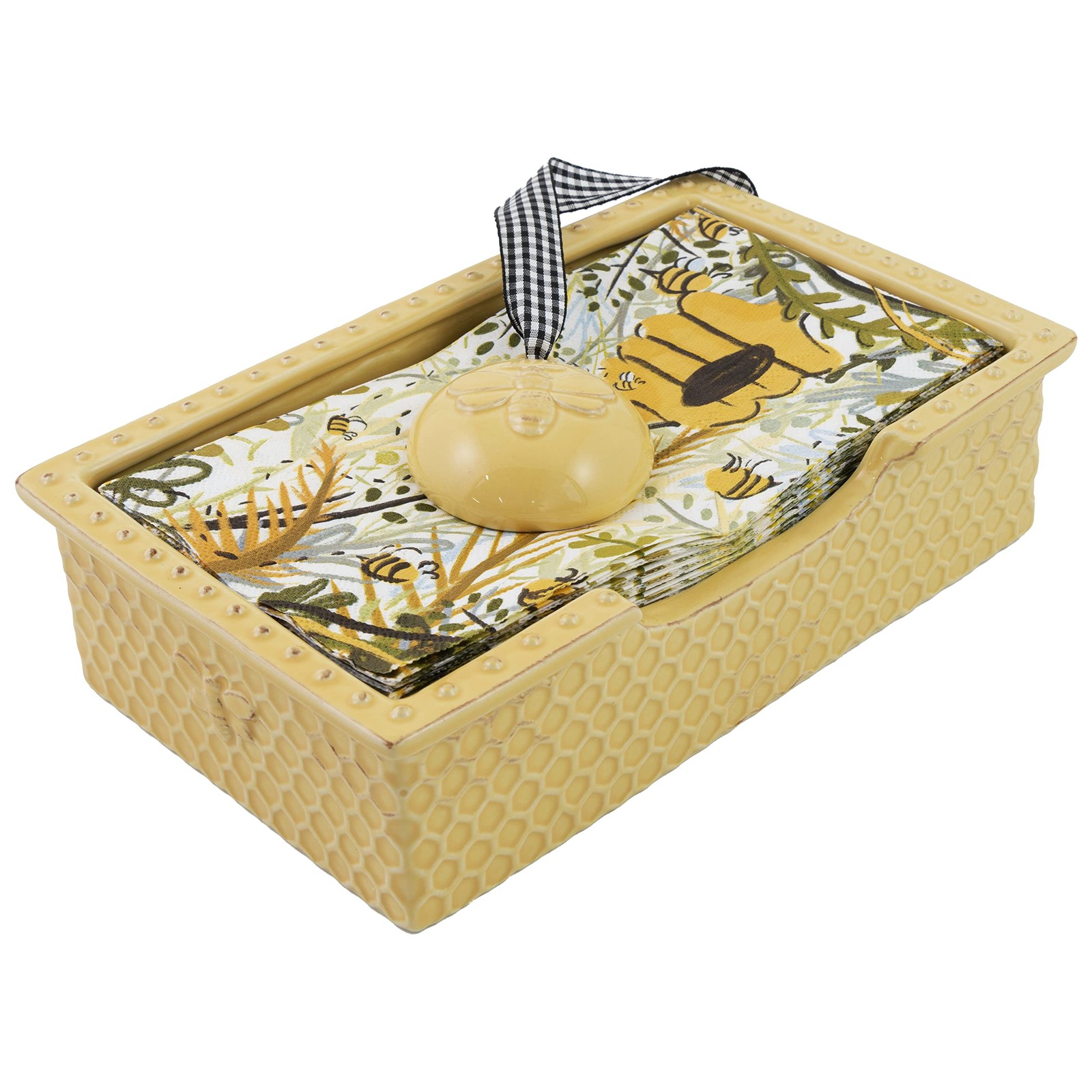 Boston International Embossed Stoneware Napkin Holder Caddy, Guest Towel Size, H