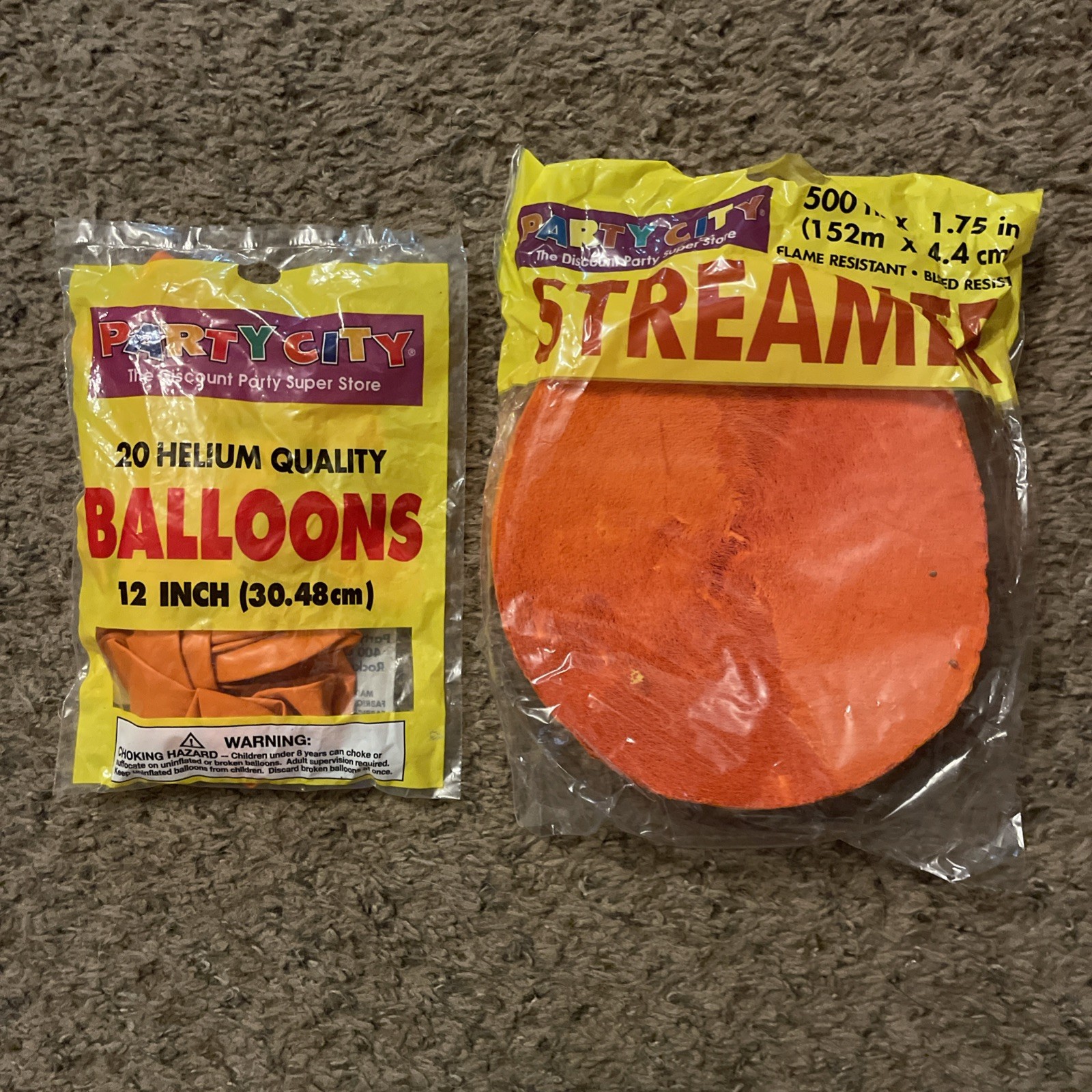 NEW Lot Of Party City Orange 12” 20 Balloons And 500 Ft. Crepe Streamers NIP