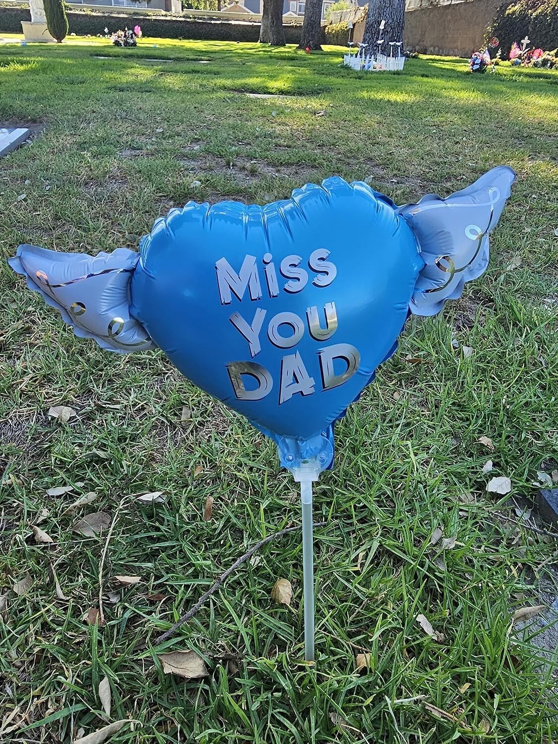 Miss You Dad Heavenly Balloons Heart Shaped with angel wings (2 Pack)