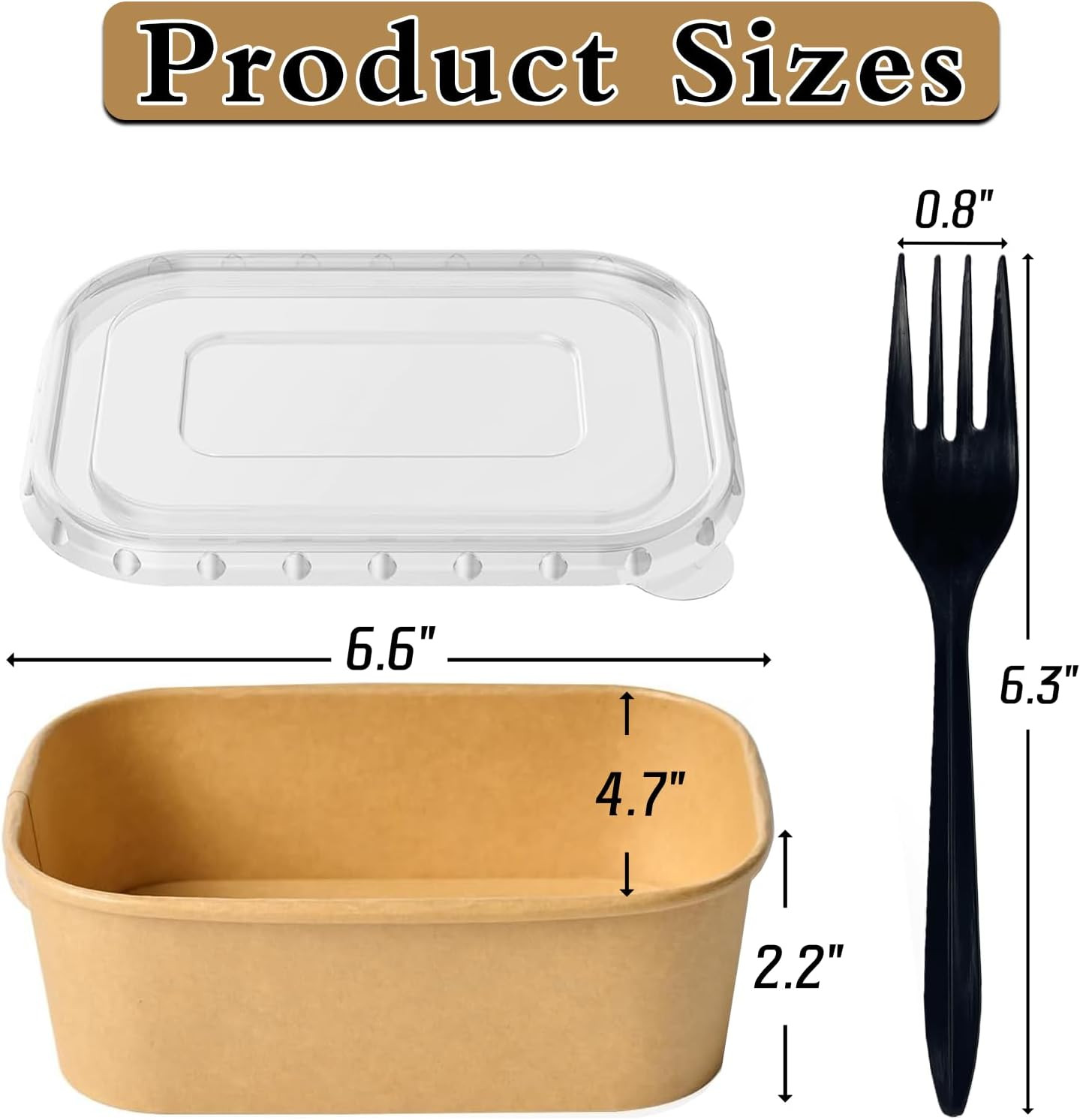 50 Pack 25Oz Kraft Paper Square Bowls, Disposable Take Out Containers with Lids