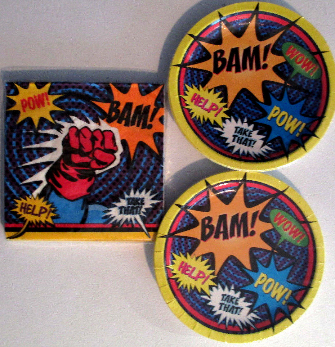 SUPER HERO Birthday Party Supply Set Kit w/ Plates & Napkins !