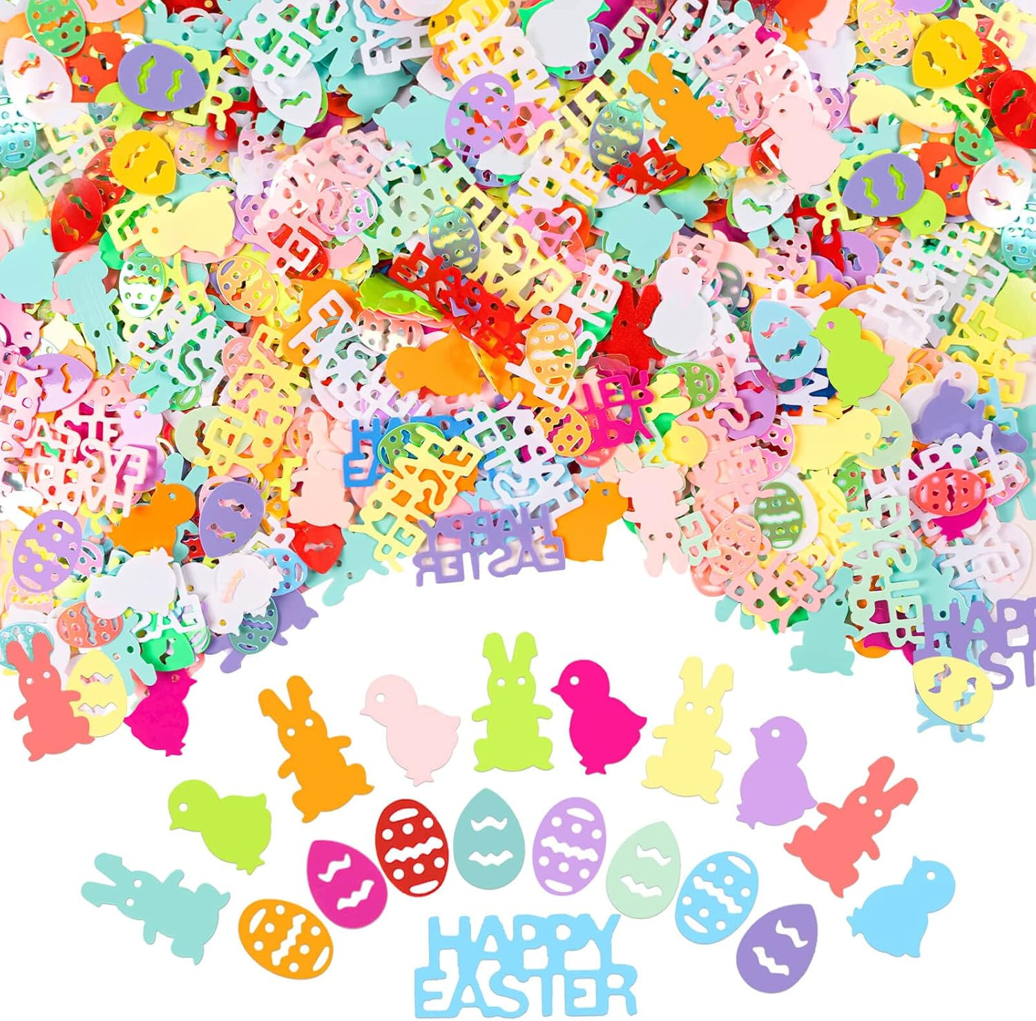 1500 PCS Easter Confetti Rabbit Egg Chicken Shape Glitter Metallic Foil Table Sc