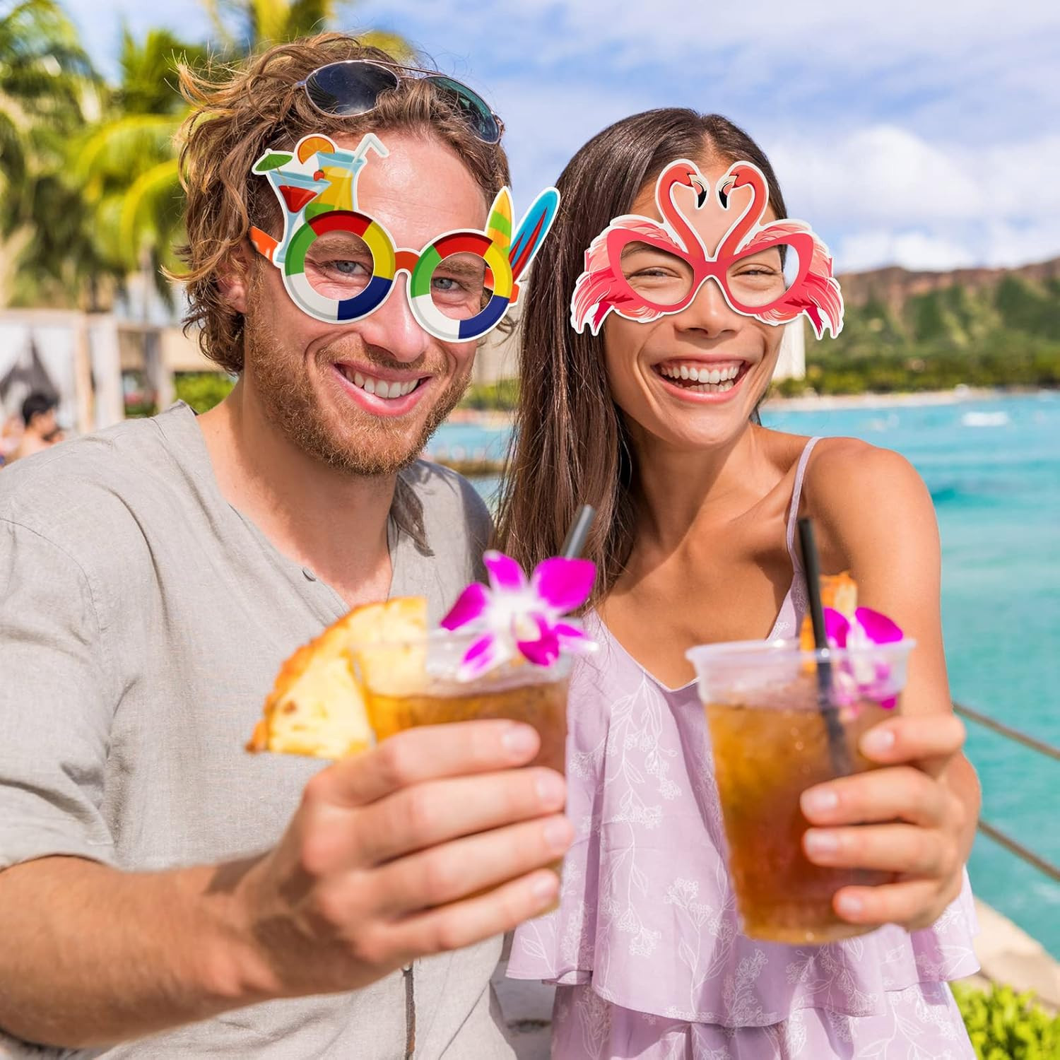32 Pack Beach Pool Party Eyeglasses Decor Summer Luau Paper Glasses Bulk Hawaiia