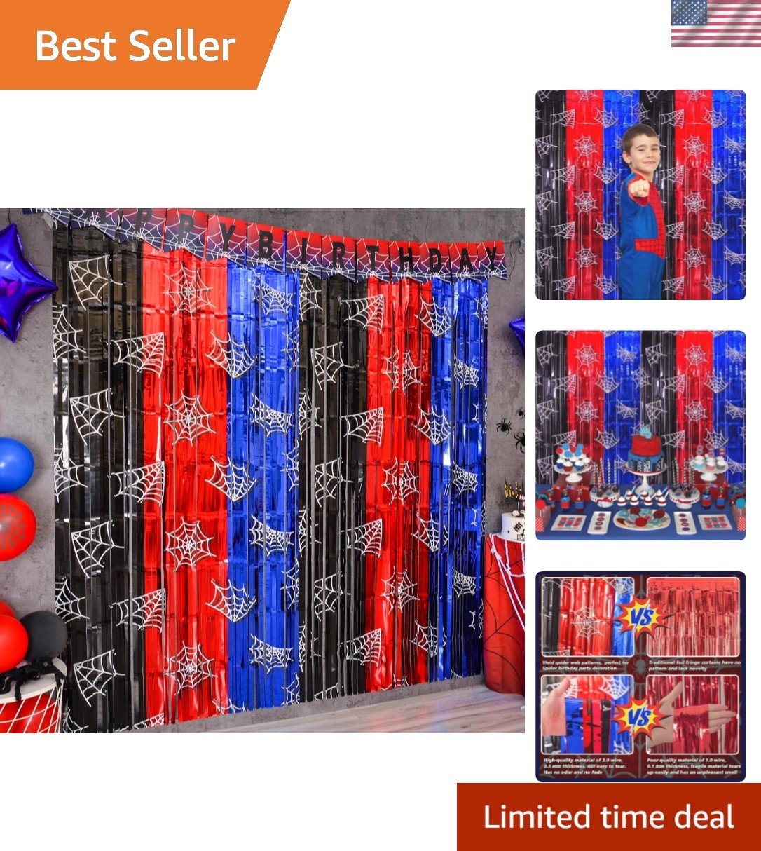 Spider Web Birthday Decorations, 2 Pack Spider Party Supplies 3.3×6.6ft Tinse…