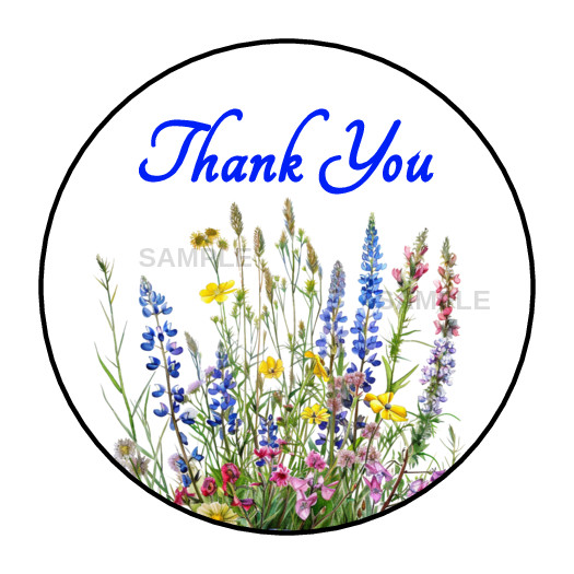 Thank you wild flowers stickers labels tags envelope seals