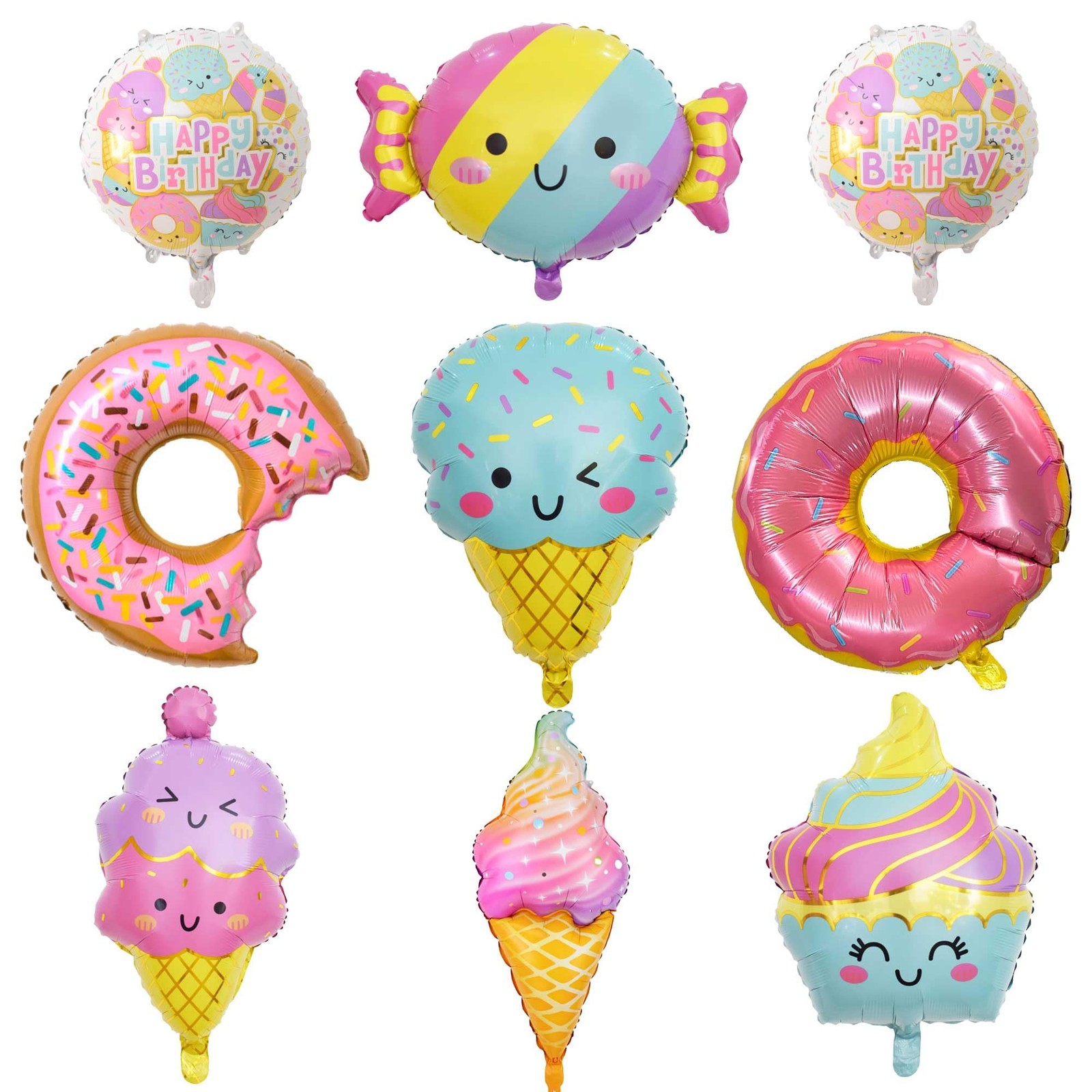 NGJGTR 9 PCS Donut Ice Cream Foil Balloons, Doughnut Mylar Foil Balloons Ice