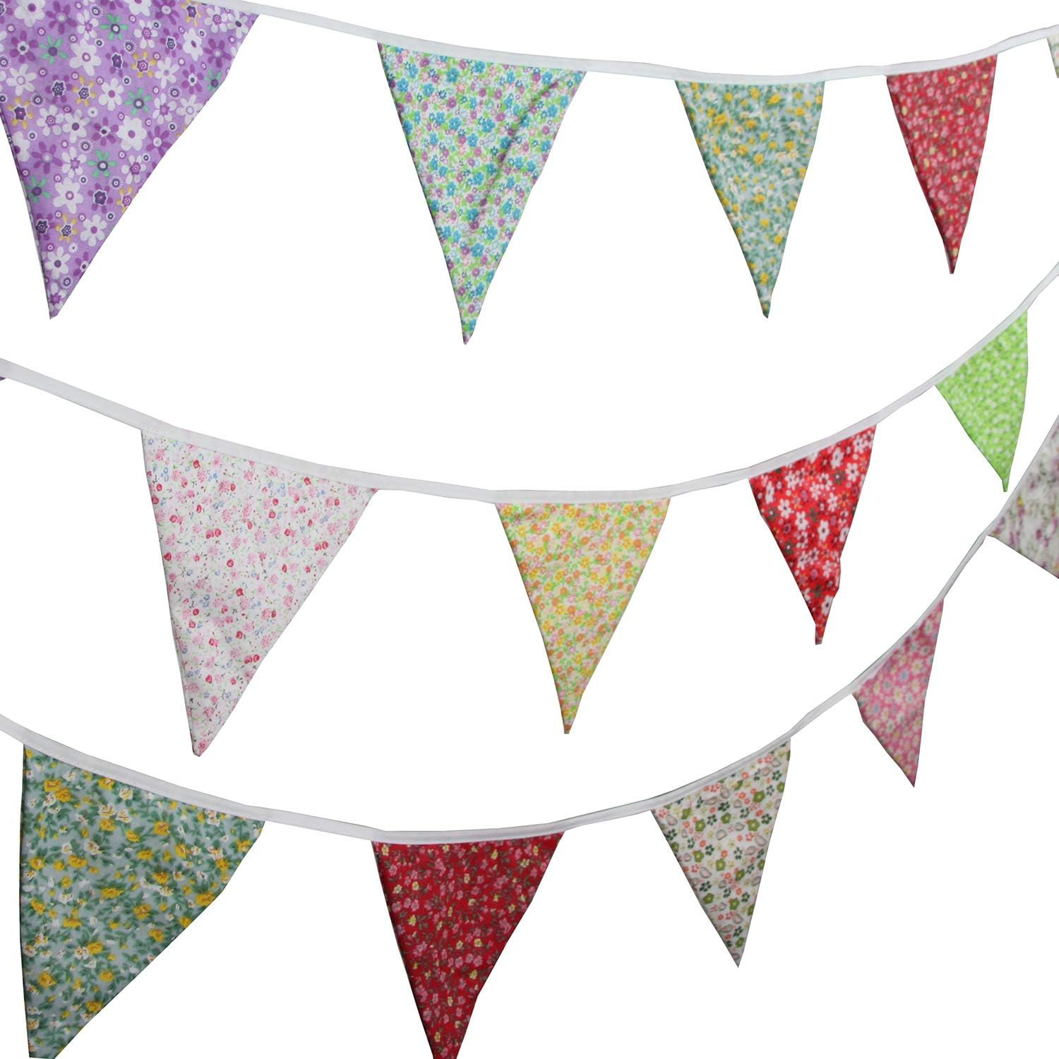 10M/32Ft Triangle Bunting Banner, 36 Pcs Cotton Fabric Flags Pennant Garlands