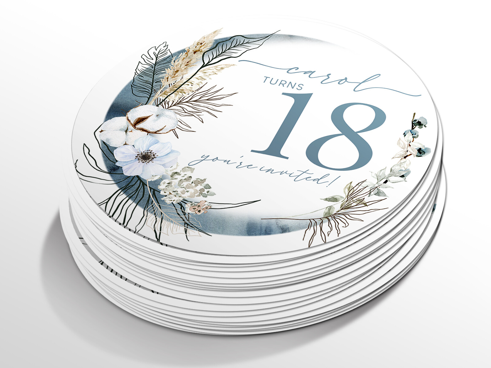 Personalised birthday round sticker labels, custom stickers