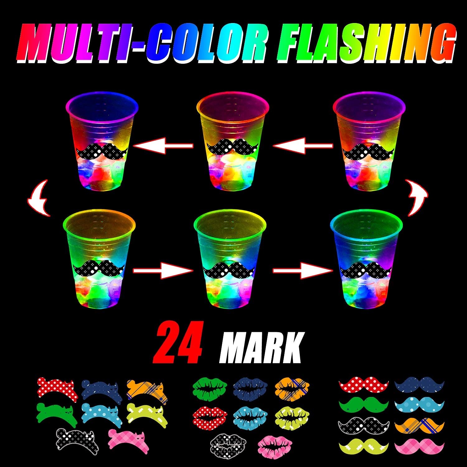 16oz Glowing Party Cups for Indoor Outdoor Party Event Fun,Light Up Flashing …