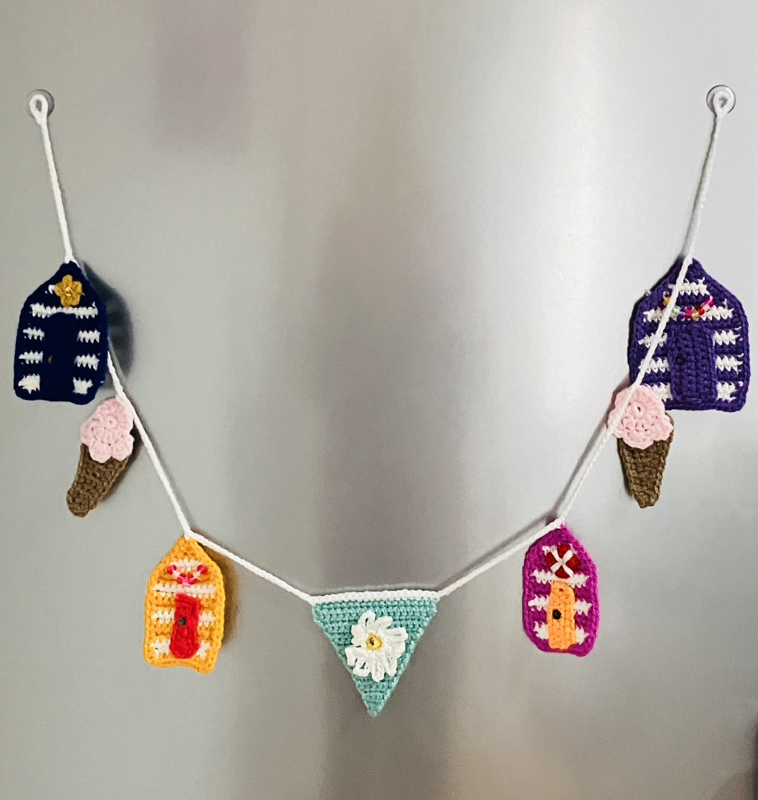NEW Beach huts ice cream Hand Crochet Bunting Window camper summer Gift