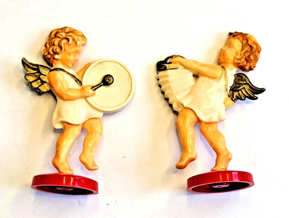 Vintage Lot 2 Christmas Angel Cake Cupcake Toppers Plastic Germany Red Base 2″