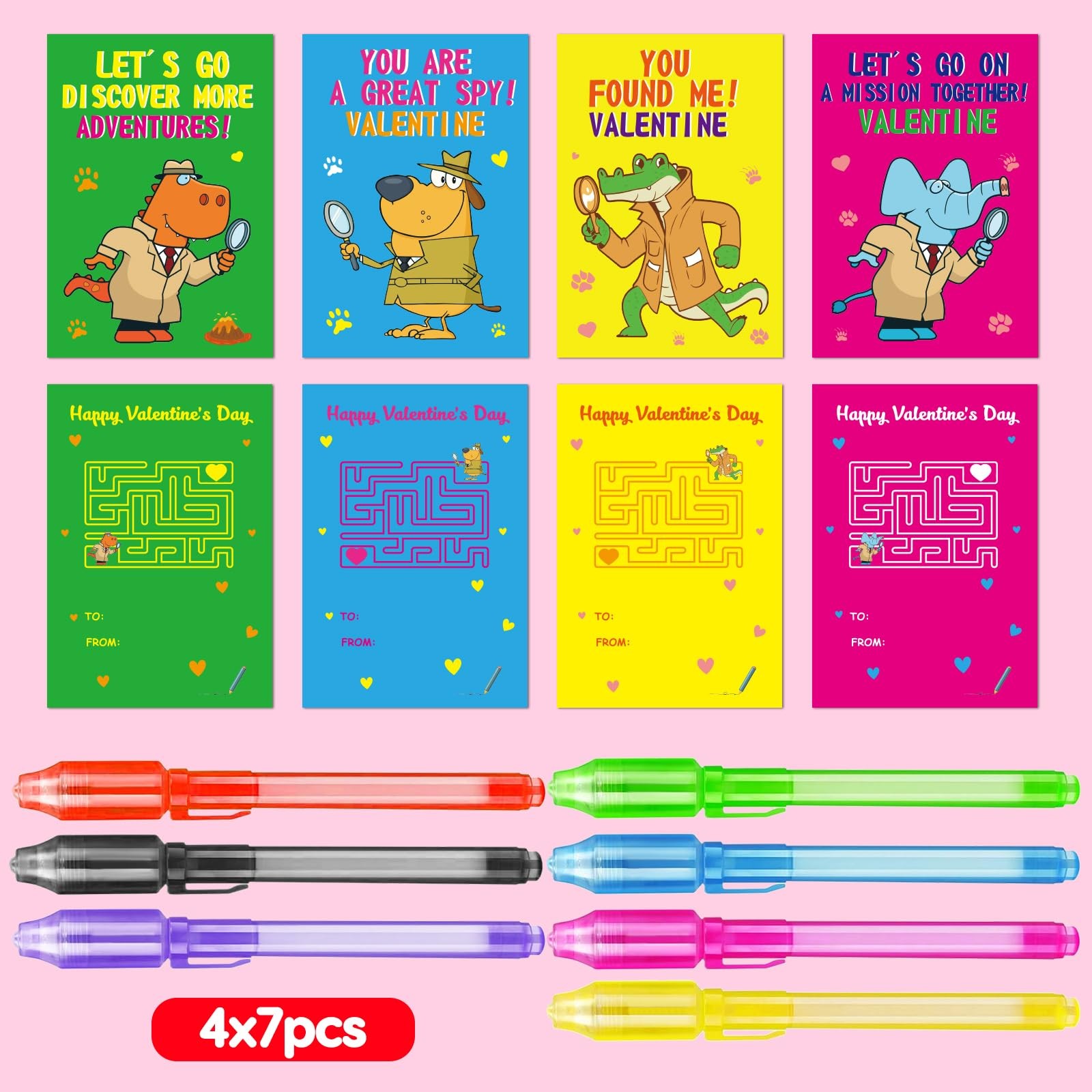 28PCS Spy Pens Valentines Day Gifts for Kids School Magic UV Light Pen Valent…