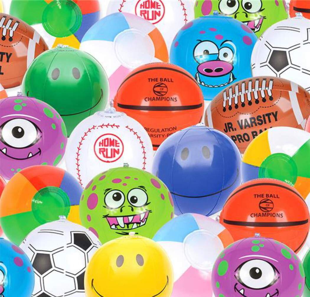 LOT OF 48 MINI ASSORTED BEACH BALLS 5″ BEACHBALL BALL POOL PARTY LUAU FREE SHIP