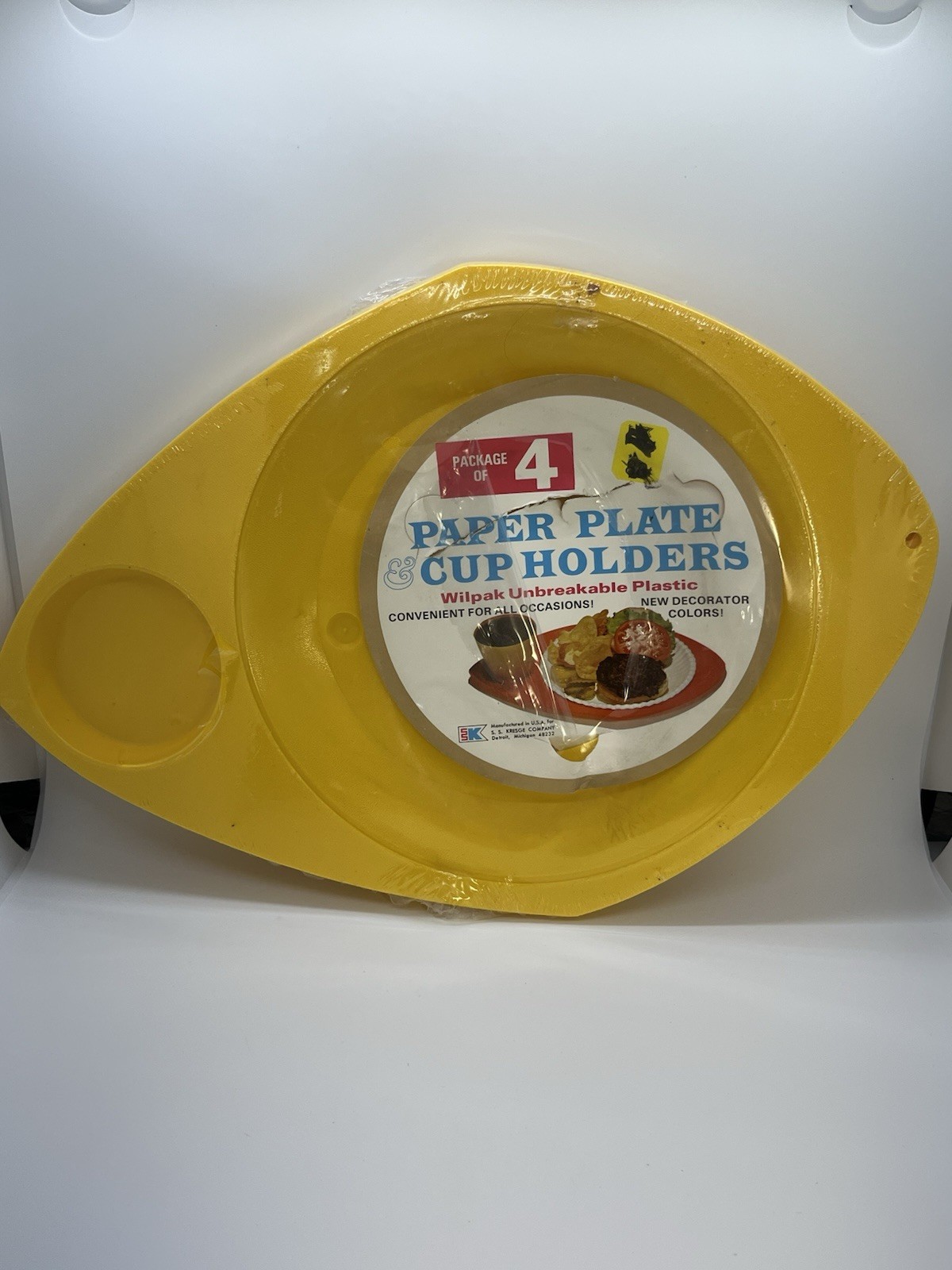 Wilpak Unbreakable Plastic Paper Plate Cup Holder Yellow Set Of 4 Vintage Picnic