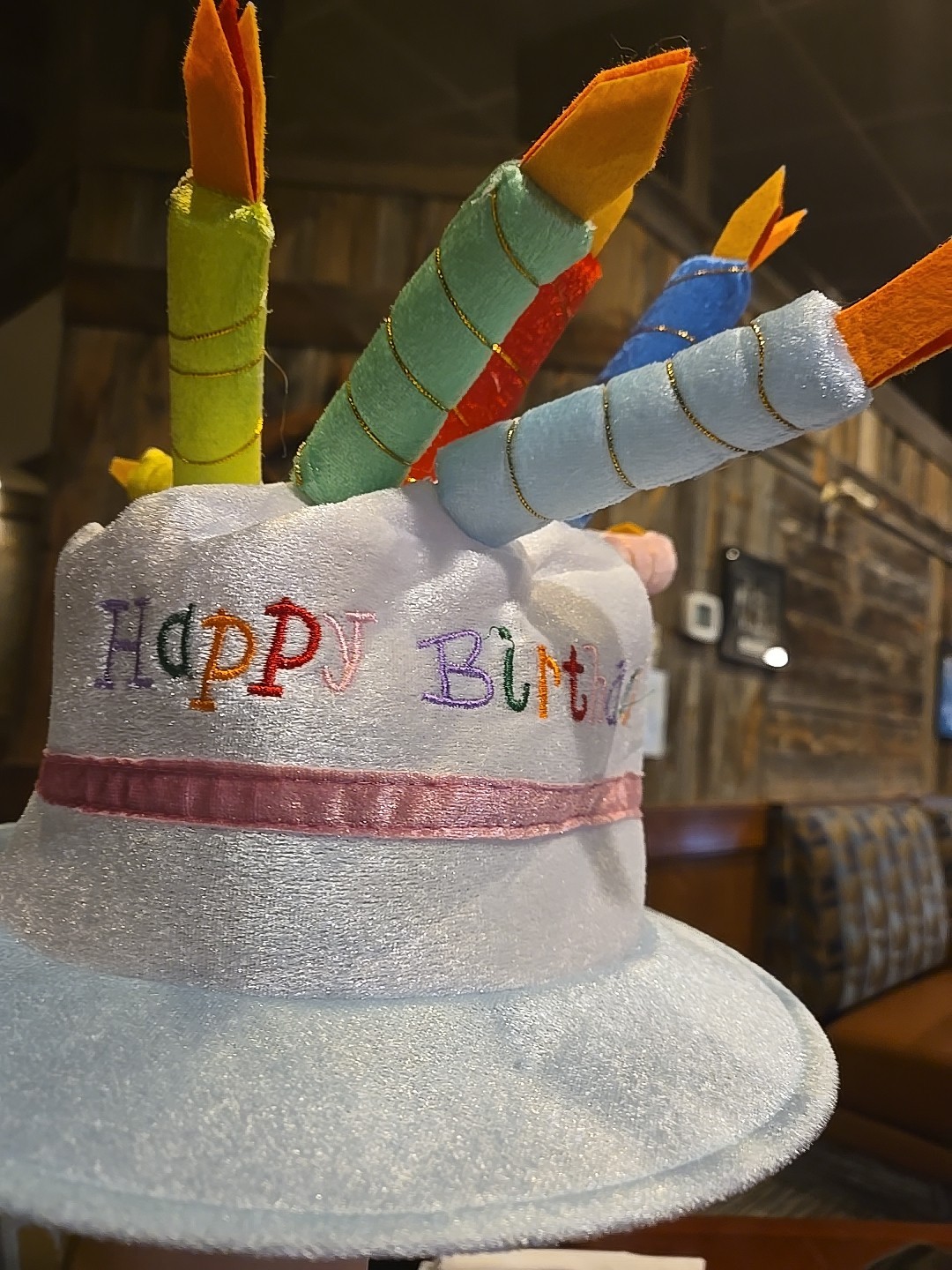 Blue Plush Happy Birthday Cake Hat – Unisex Adult Size Fancy Dress Party Hats