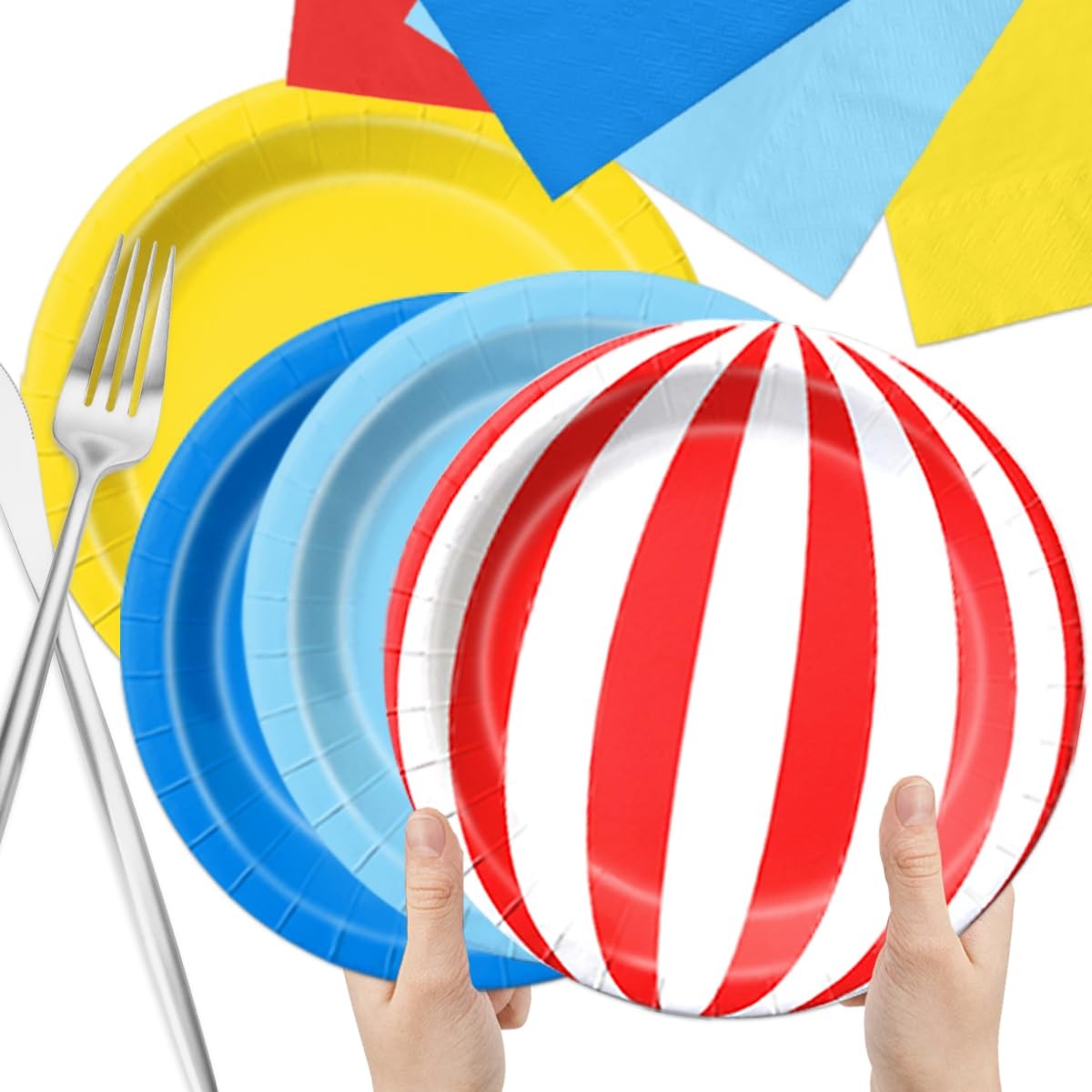 60 PCS Carnival Circus Theme Red Blue Yellow Party Tableware Plates Napkins