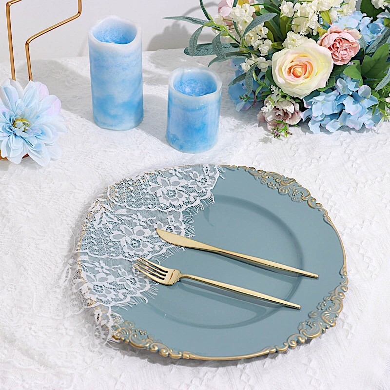 24 DUSTY BLUE 13″ Round with Embossed Rim Charger Plates Wedding Party Supplies